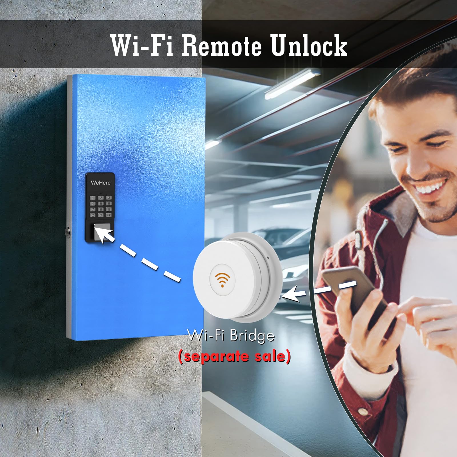 WeHere 96 Key Lock Box Wall Mount - Smart Key Cabinet with Bluetooth, Wi-Fi, One-Time Password & Fixed Code Unlock | Key Organizer Box for Car Dealers, Hotels, Offices & Real Estate Key Management | Perfect for Property Access Control & Secure Key Storage