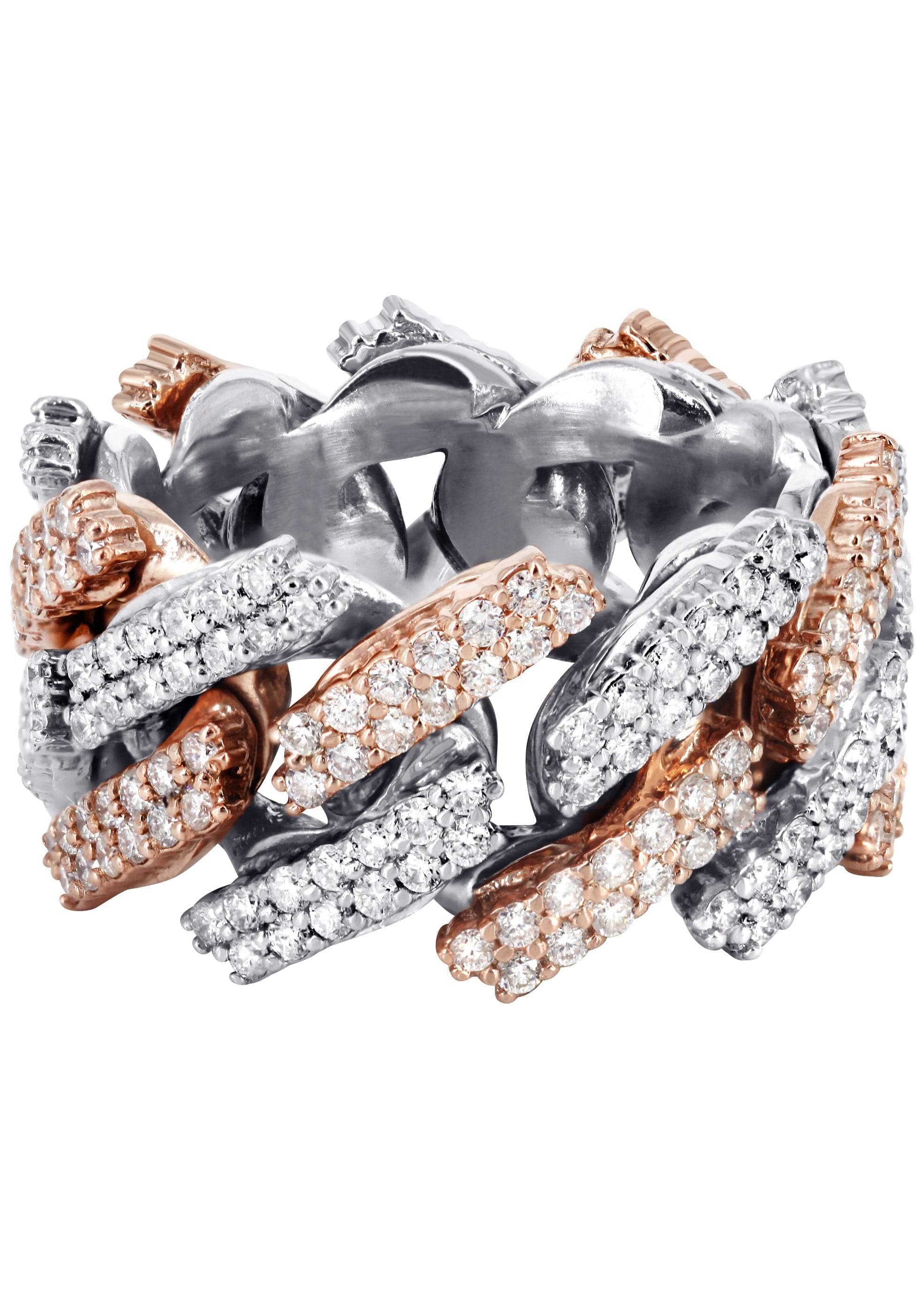 14K Rose Gold & White Gold Diamond Cuban Link Ring - 4.00 Carats Total Weight | Luxury Statement Jewelry for Men & Women | Perfect for Weddings, Anniversaries & Special Occasions
