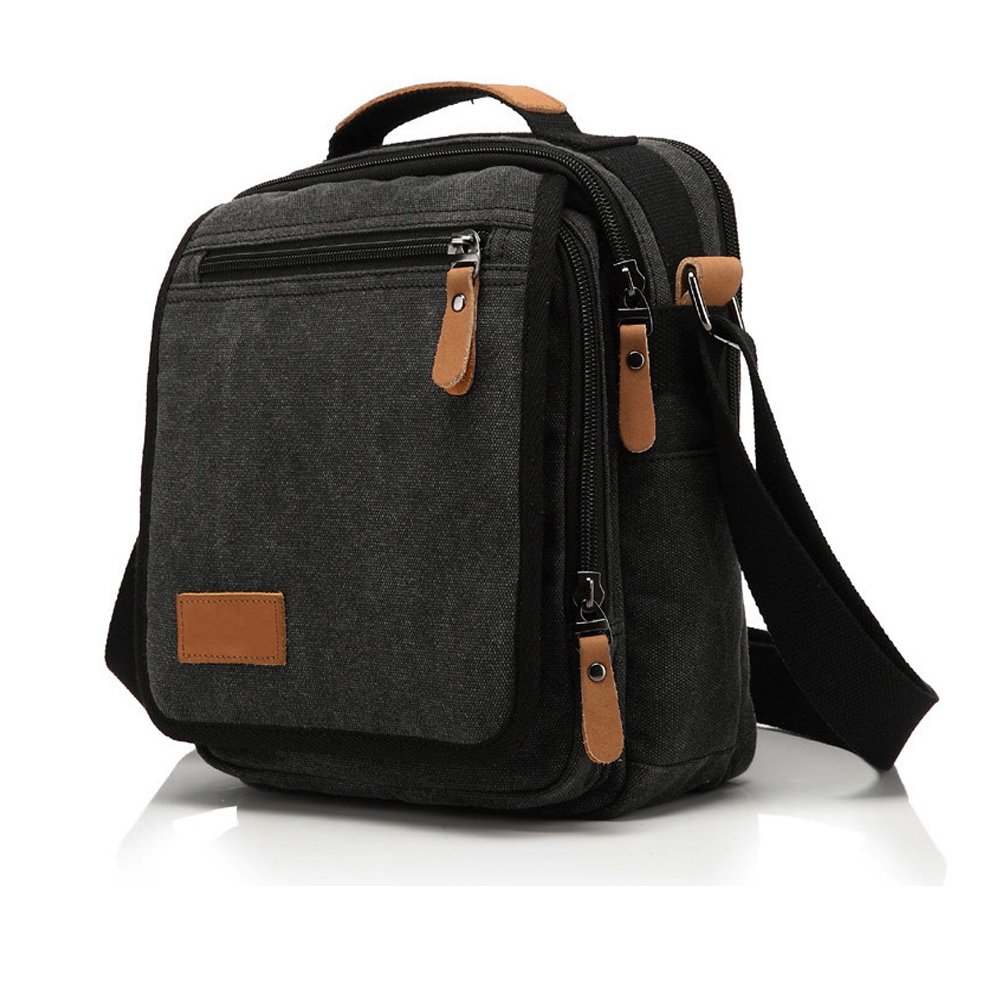 **Men's Canvas Messenger Bag - Durable Crossbody Shoulder Bag for Travel, Work & Business - Stylish Casual Satchel Purse in Black - Perfect for Commuting, Office & Daily Use**
