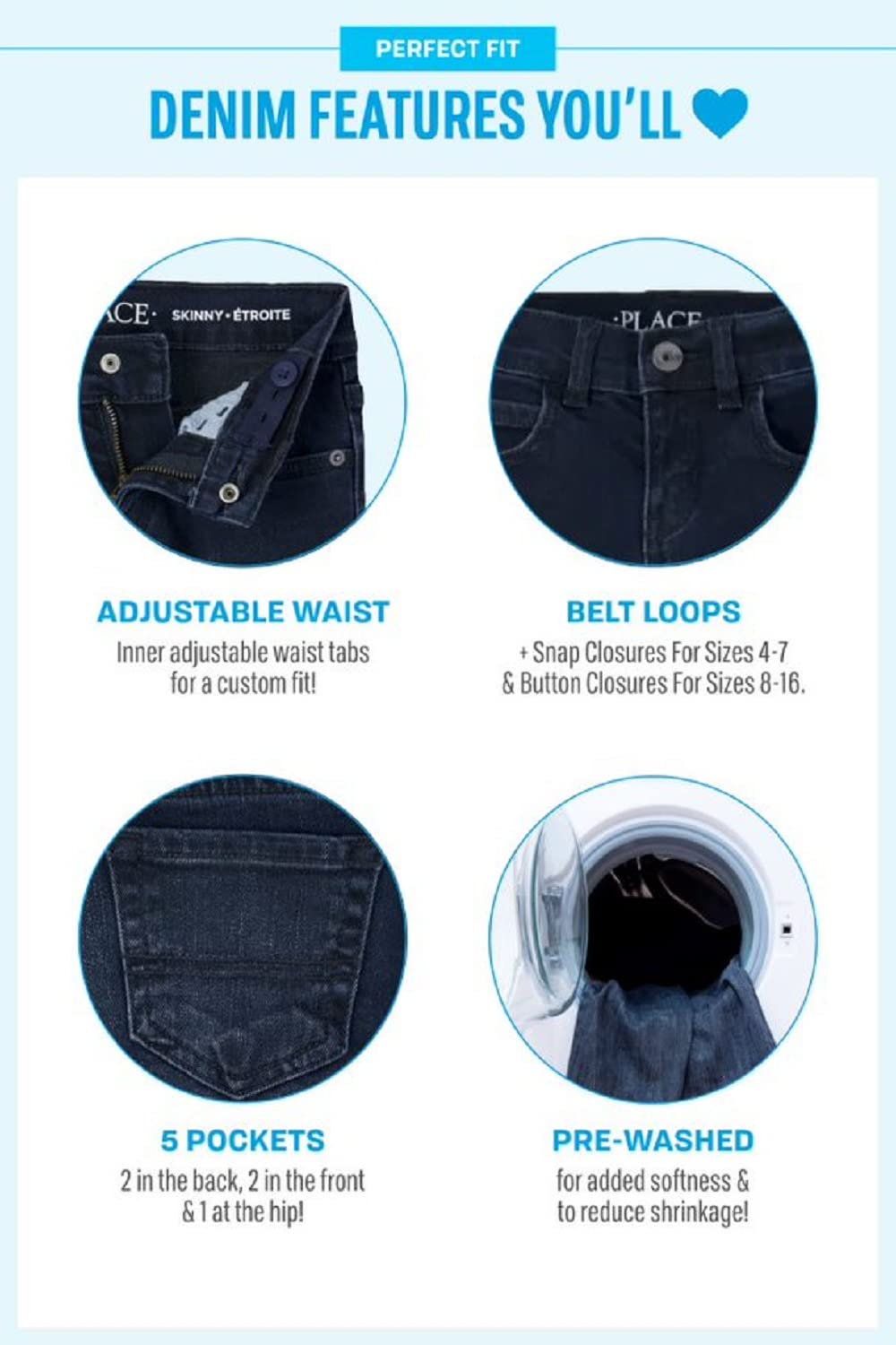 The Children's Place Boys' 5-Pack Basic Bootcut Jeans - Comfortable Stretch Denim Pants for School, Play & Everyday Wear