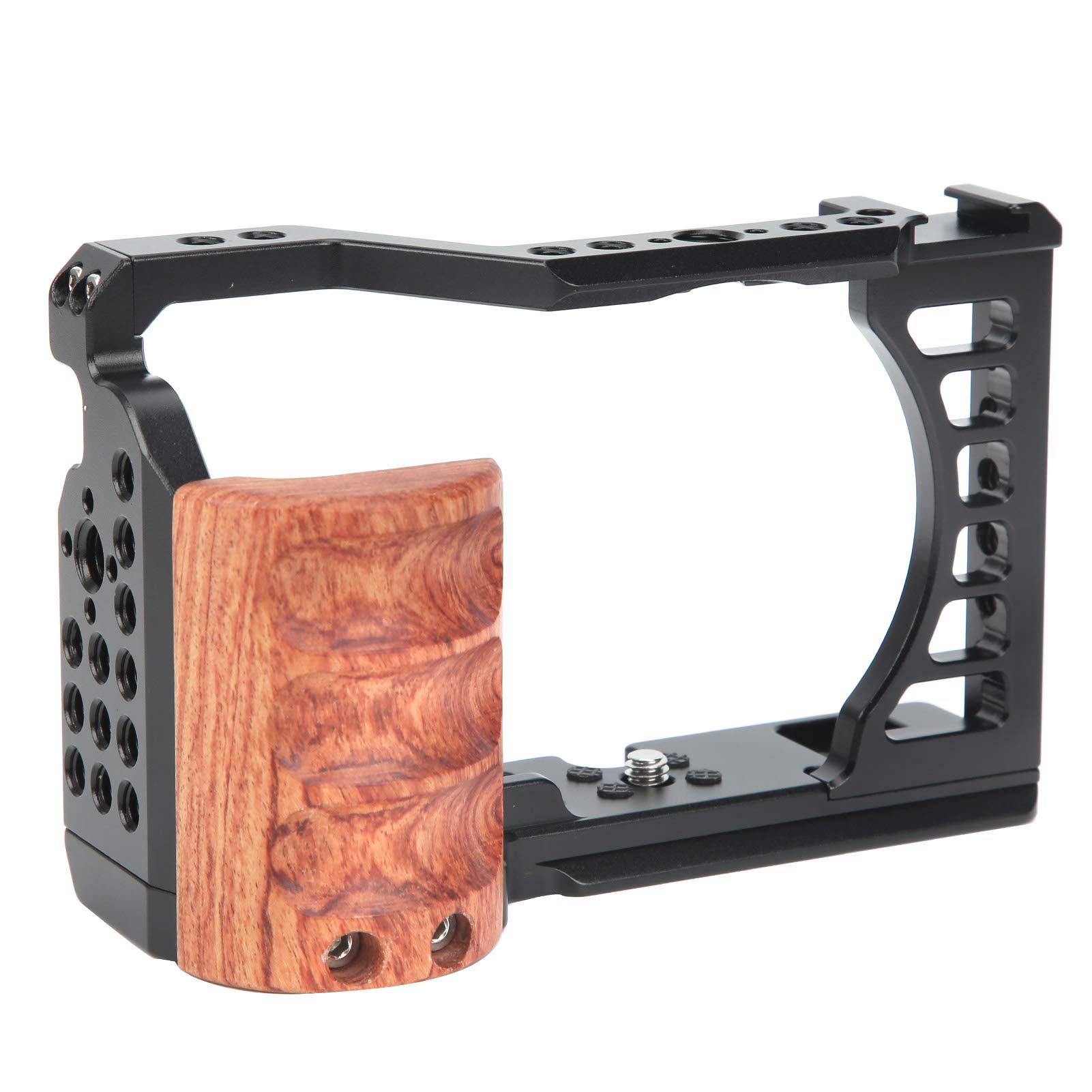Professional Vlog Camera Cage for Sony A7C - Video Stabilizer Shooting Cage Kit with Ergonomic Wooden Handle Grip, 1/4in & 3/8in Screw Holes, Cold Shoe Mount - Perfect for YouTube Vlogging, Travel Filming & Content Creation