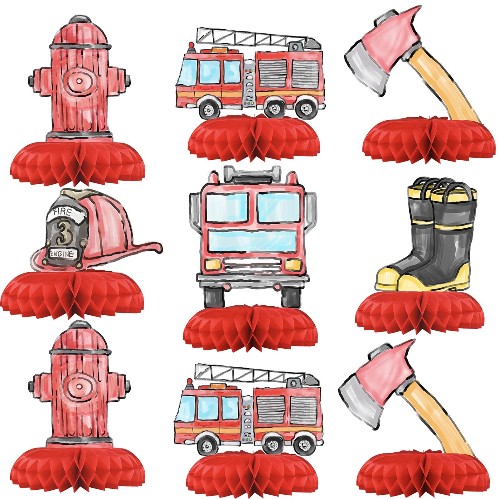 12-Piece Fire Truck Party Decorations Set - Firetruck Table Centerpieces & Party Favors for Kids Birthday - Perfect for Firefighter-Themed Parties & Events