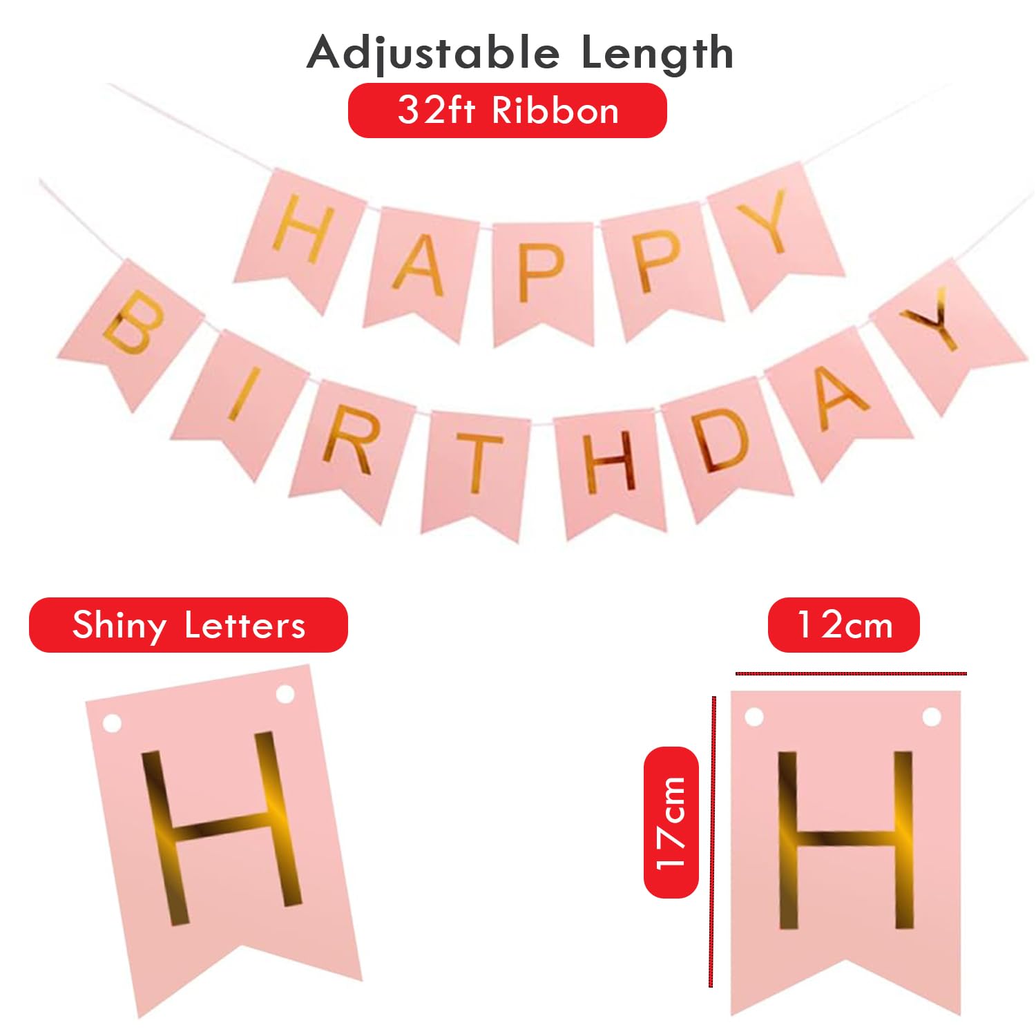 Rose Gold Happy Birthday Banner & Bunting Set - 12 Inch Balloons, Ribbons & Party Decorations for Women | Perfect for Birthday Parties, Baby Showers & Anniversary Celebrations