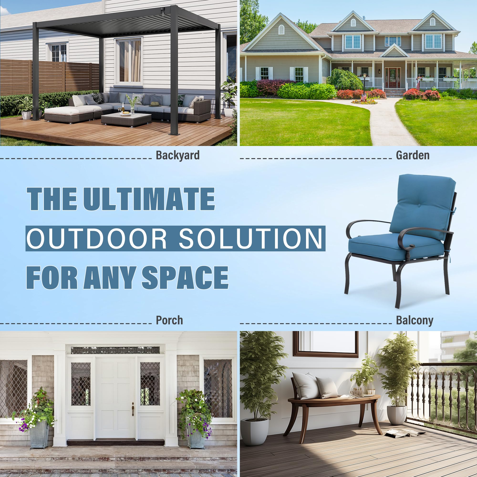 2 Pcs Patio Dining Chairs Bistro Set - Wrought Iron Outdoor Furniture with Blue Cushions, All-Weather Garden Seating for Backyard, Balcony or Poolside Relaxation