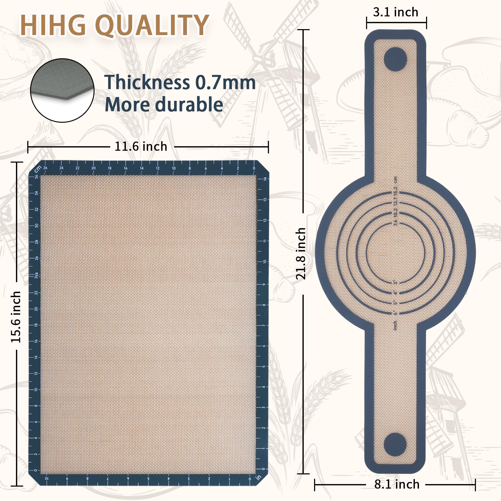 7-Piece Bread Making Kit - Silicone Pastry Mat, Round Baking Mat, Sourdough Danish Dough Whisk, Bread Lame Dough Scorer, Bread Scraper Dough Cutter - Perfect Baking Gift Set for Home Bakers & Bread Enthusiasts - Ideal for Artisan Bread, Pastry Making & Sourdough Baking