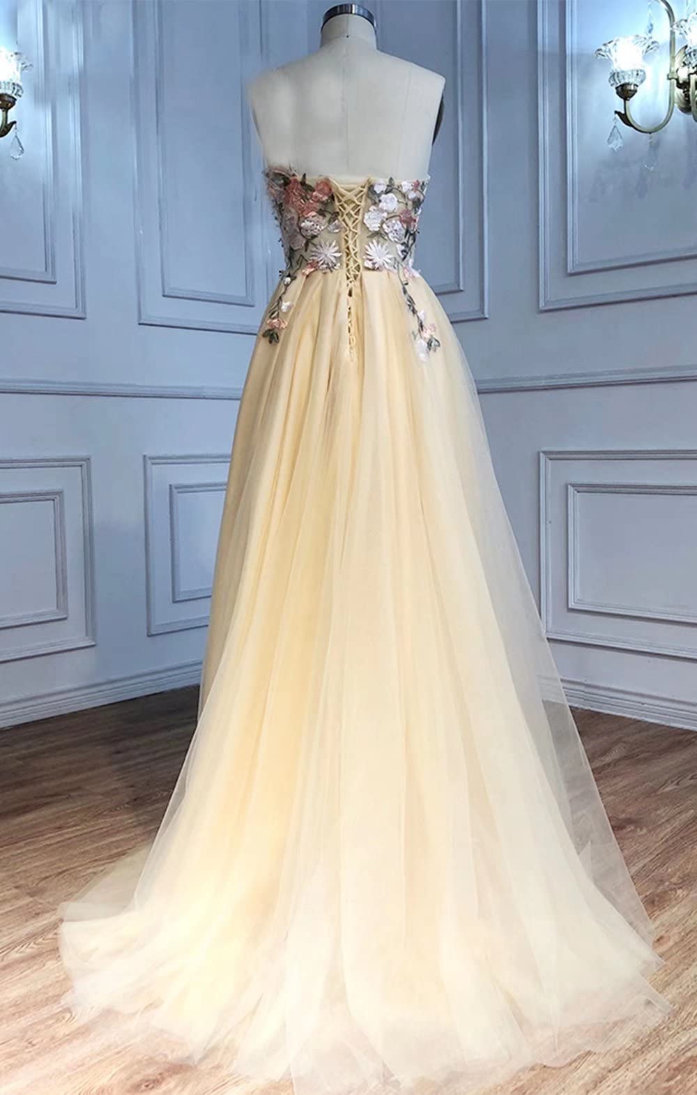 FTBY Women's Sweetheart Neckline Applique Evening Dress - Sexy Tulle Formal Gown for Prom, Wedding Guest & Black Tie Events