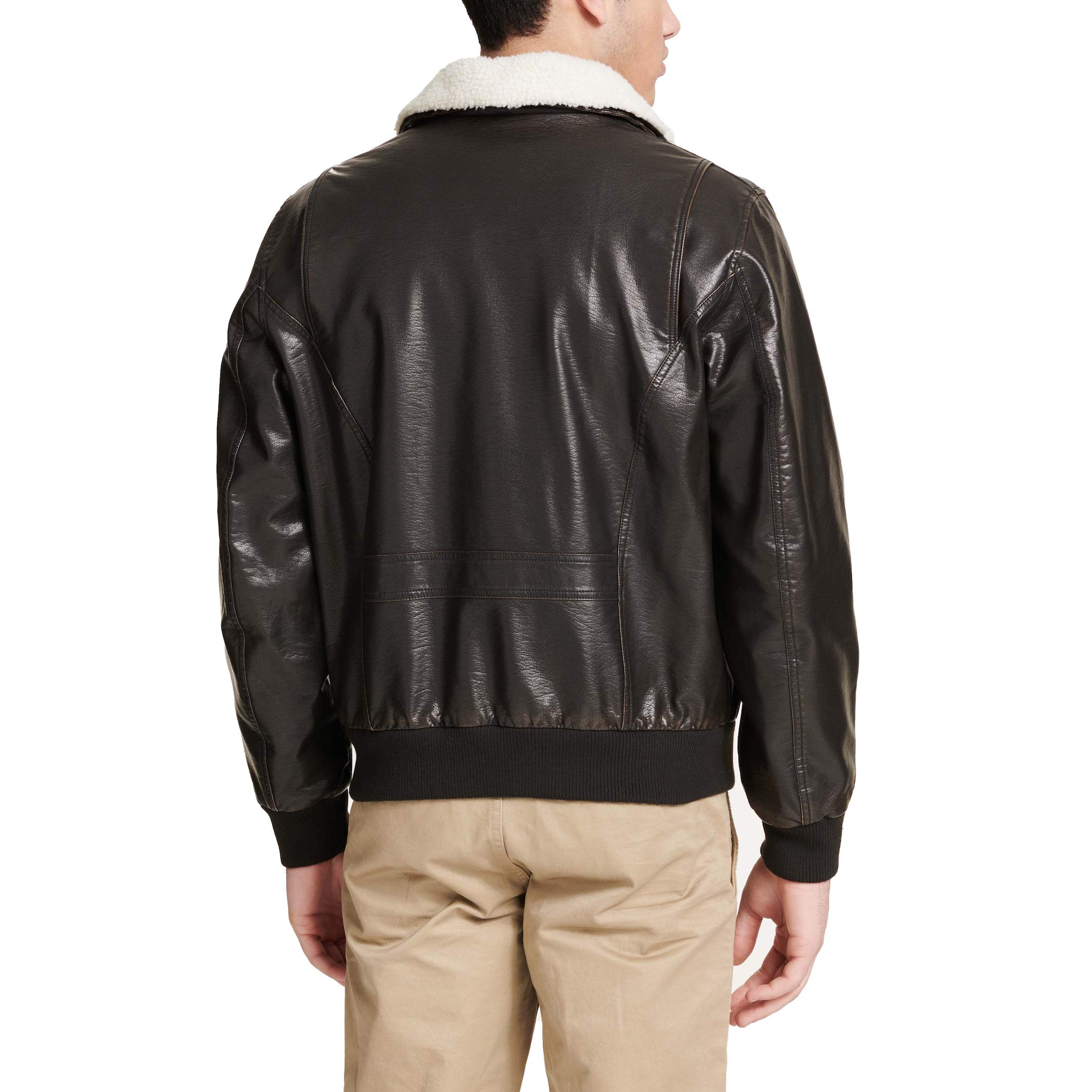 DOCKERS Men's Maverick Faux Leather Sherpa Collar Aviator Bomber Jacket for Men - Warm Winter Coat with Fleece Lining (Standard & Big-Tall Sizes) | Casual Outerwear for Fall & Winter Seasons