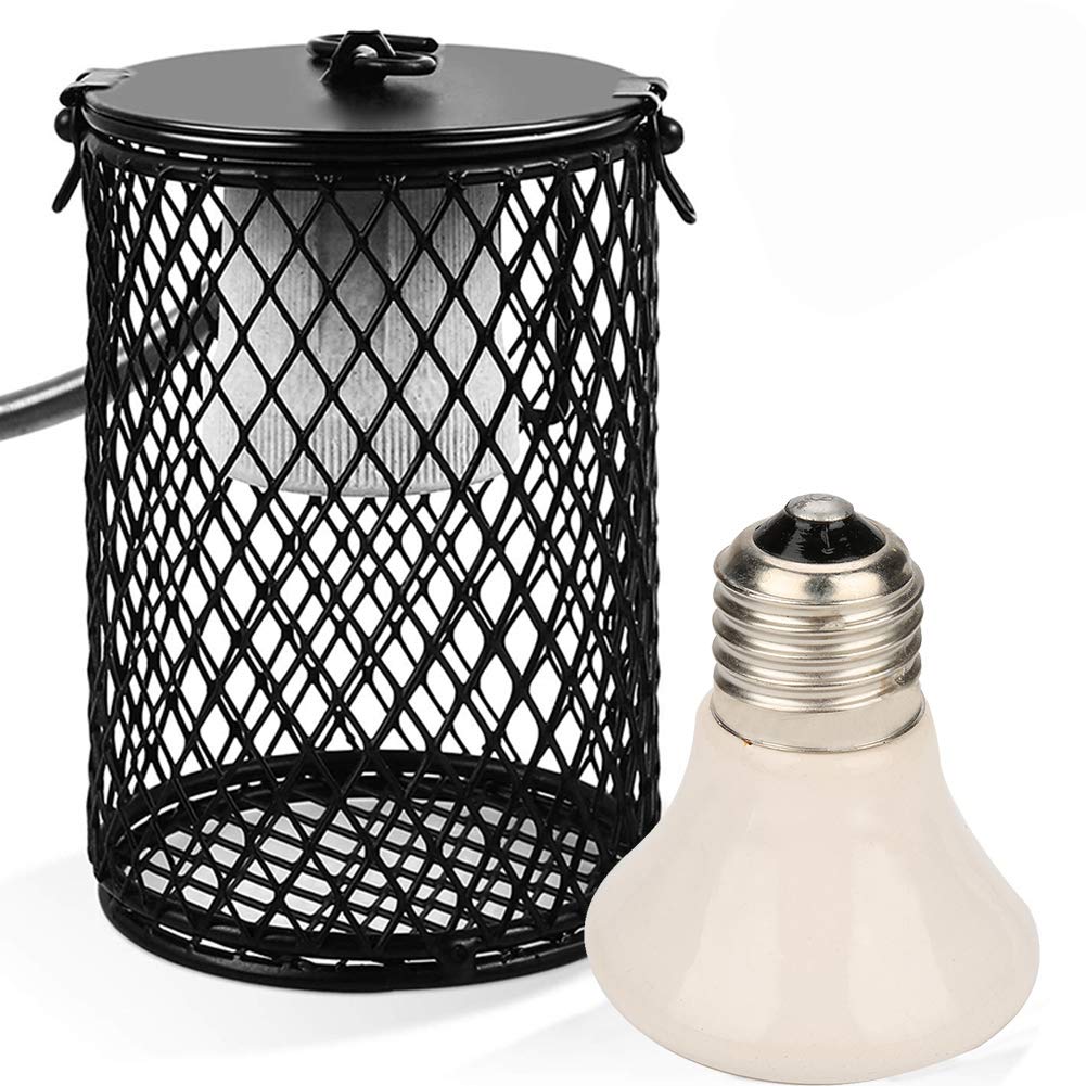 **Reptile Heat Lamp with Guard - Anti-Scald Lampshade & Heat Emitter Set for Turtles, Chicks, Lizards, Snakes (Black) - Ideal for Terrariums, Reptile Tanks & Pet Habitats**