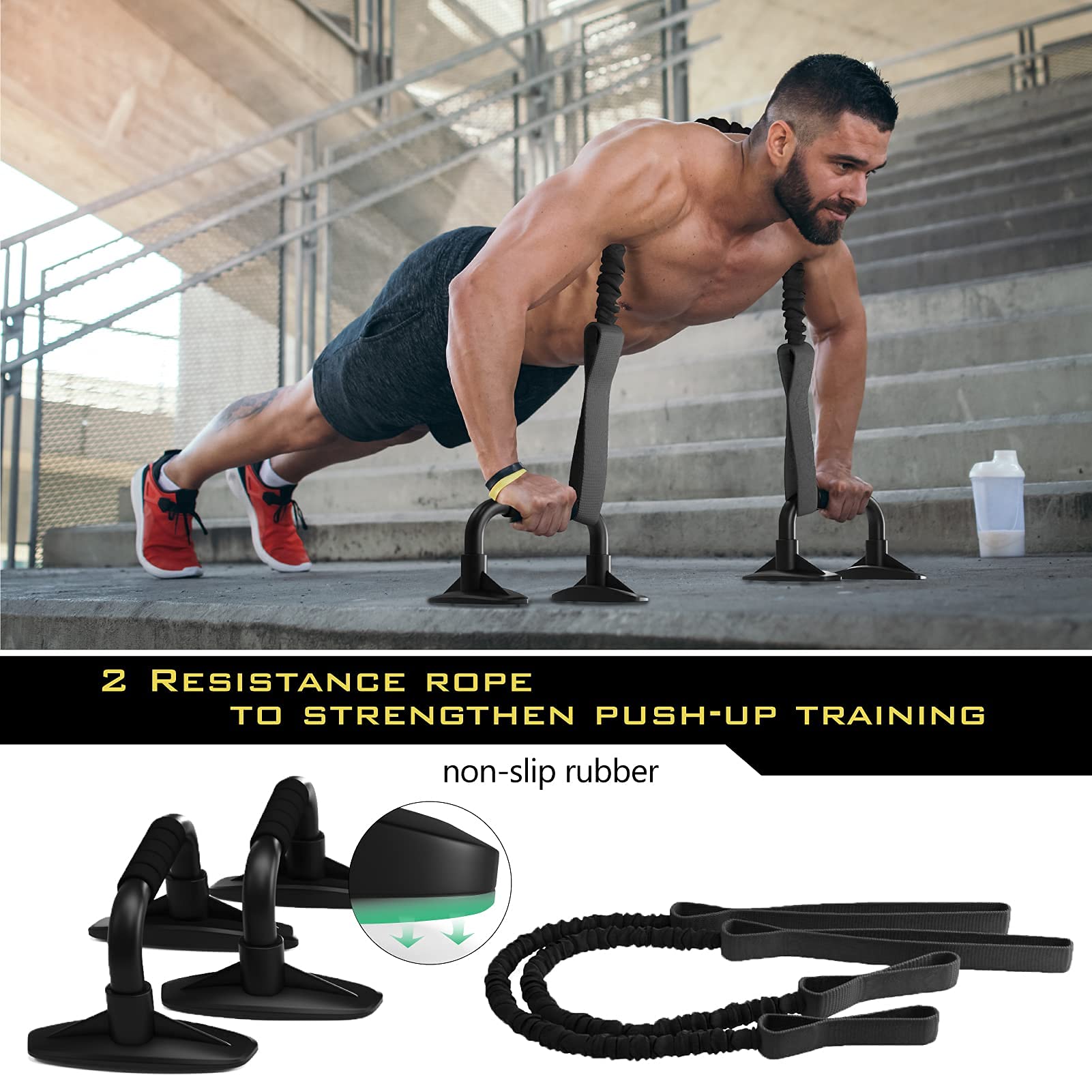 6-in-1 Ab Roller Wheel Kit with Knee Pads, Push-Up Bars & Resistance Bands - Home Gym Equipment for Core Workouts - Includes Workout Poster & Guide - Perfect for Men & Women's Abdominal Exercises at Home or Office