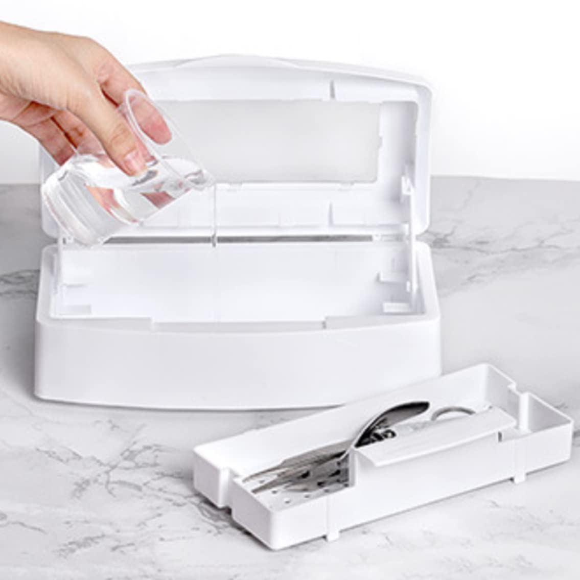 Professional Nail Art Tool Storage Case - Manicure Tweezers Cleaning Box & Organizer for Nail Tools, White | Portable Nail Salon Organizer for Home & Travel Use