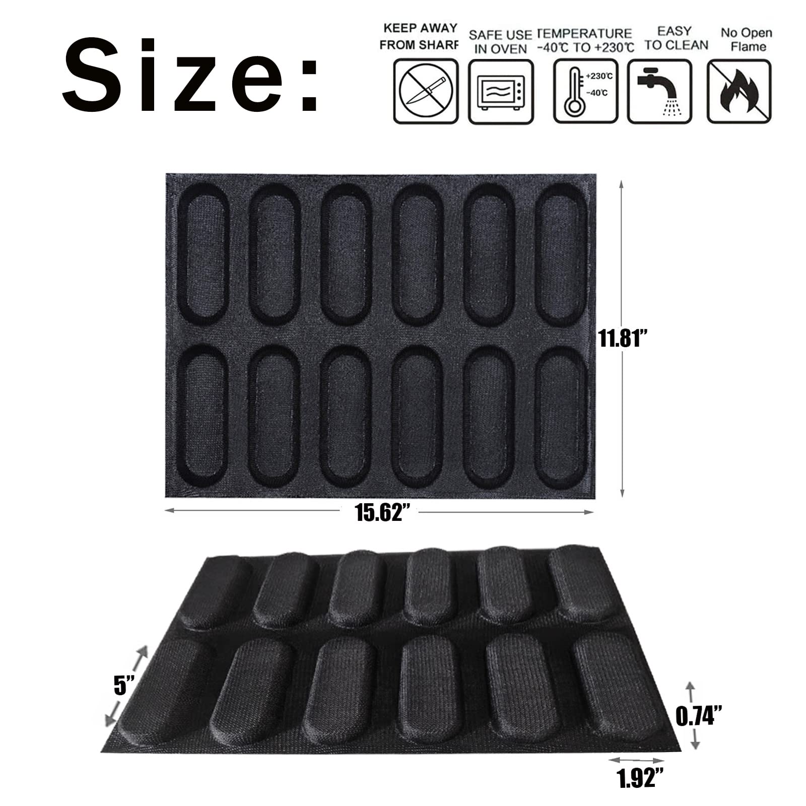 Non-Stick Silicone Bread Loaf Pan Set - 12 Mini Baguette & Perforated Hot Dog Bun Baking Molds with Liners | Perfect for Homemade Bread, French Baguettes, Hot Dog Buns & Party Snacks | Dishwasher Safe & Easy Clean