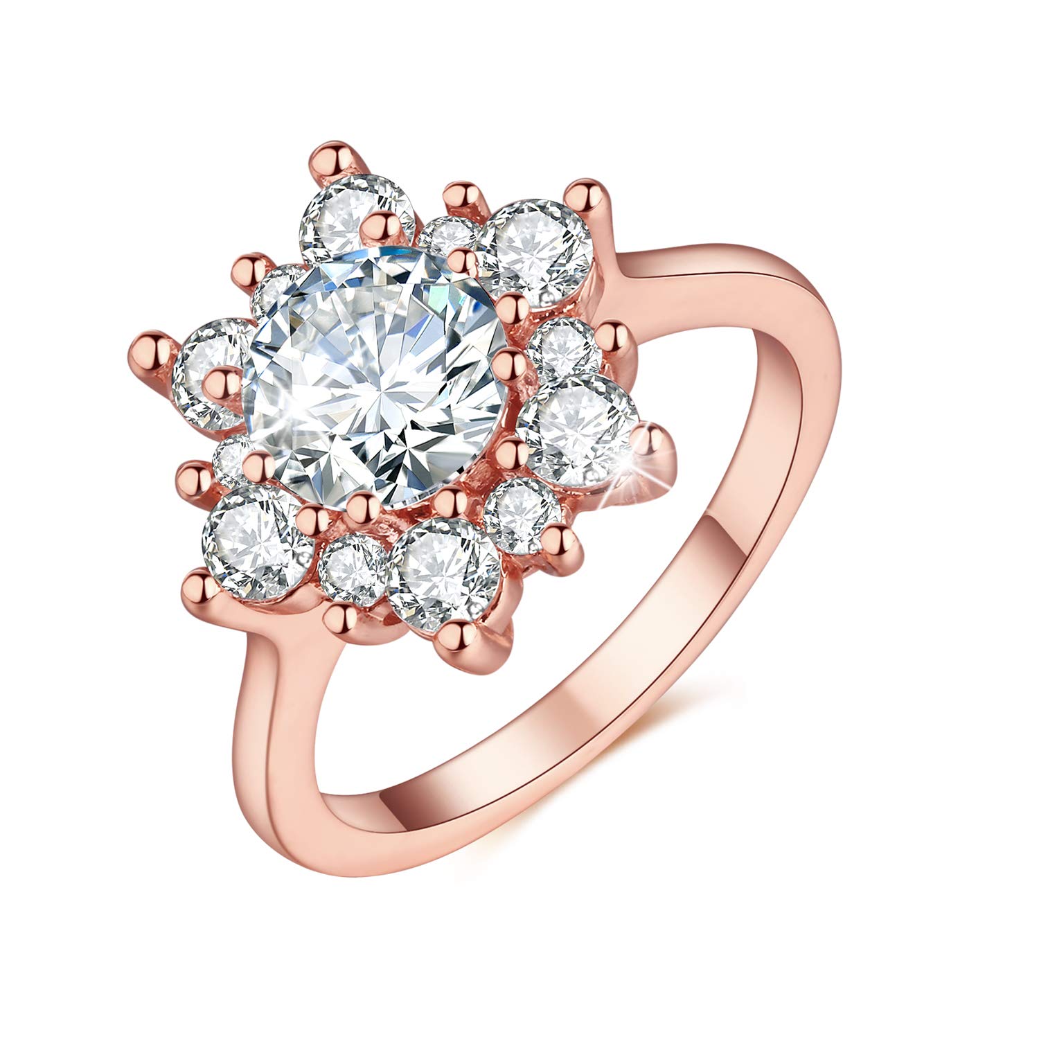 18K White Gold Plated Cubic Zirconia Snowflake Flower Ring - Simulated Diamond Christmas Jewelry Gift for Women with Gift Box | Elegant Holiday Party, Wedding, Anniversary & Special Occasion Accessory