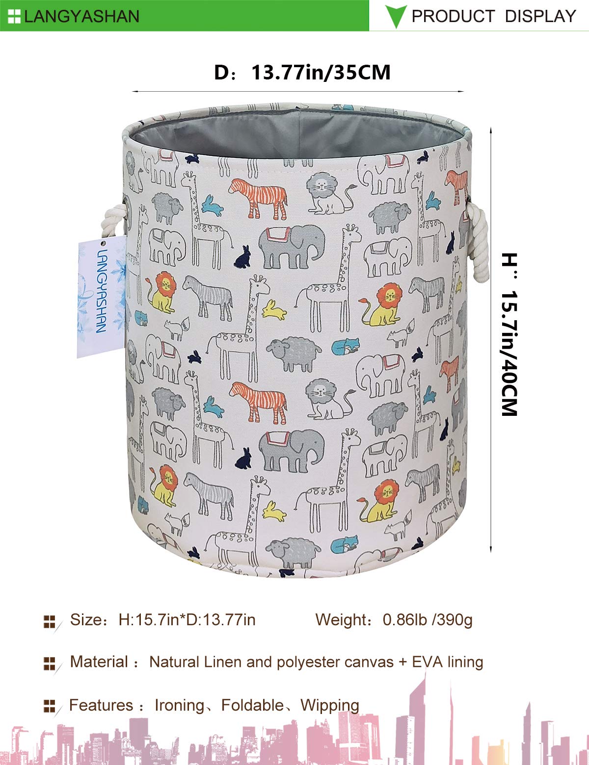 Collapsible Canvas Laundry Basket with Handle - Foldable Storage Organizer for Kids Room, Nursery, Bedroom - Perfect for Boys & Girls Toys, Clothes, and Gifts (Animal Design) - Ideal for Home Organization & Child-Friendly Storage Solutions