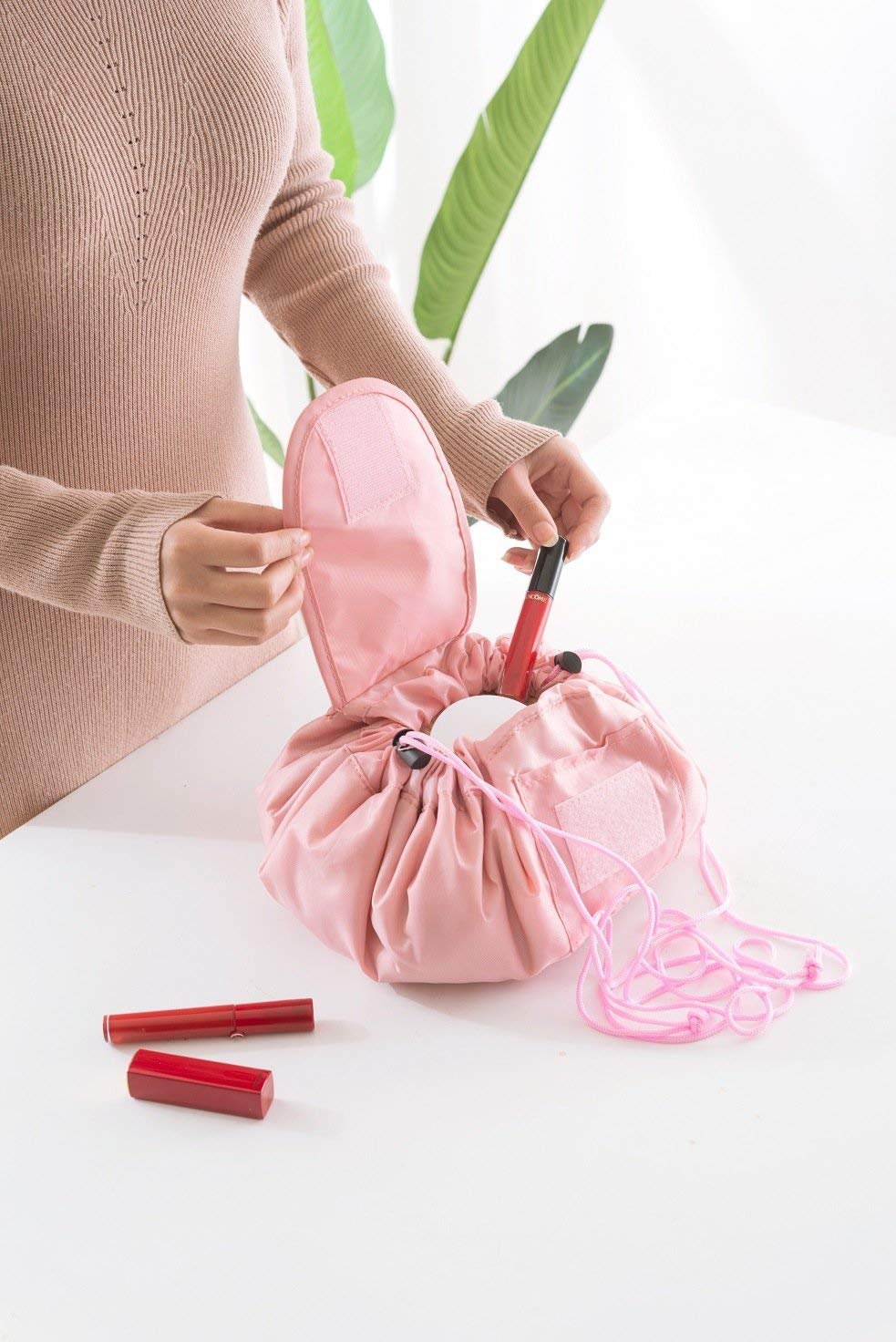 VGMAX Portable Drawstring Makeup Bag - Large Capacity Cosmetic Organizer Pouch for Women | Waterproof Travel Toiletry Bag | Perfect for Gym, Vacation & Daily Use