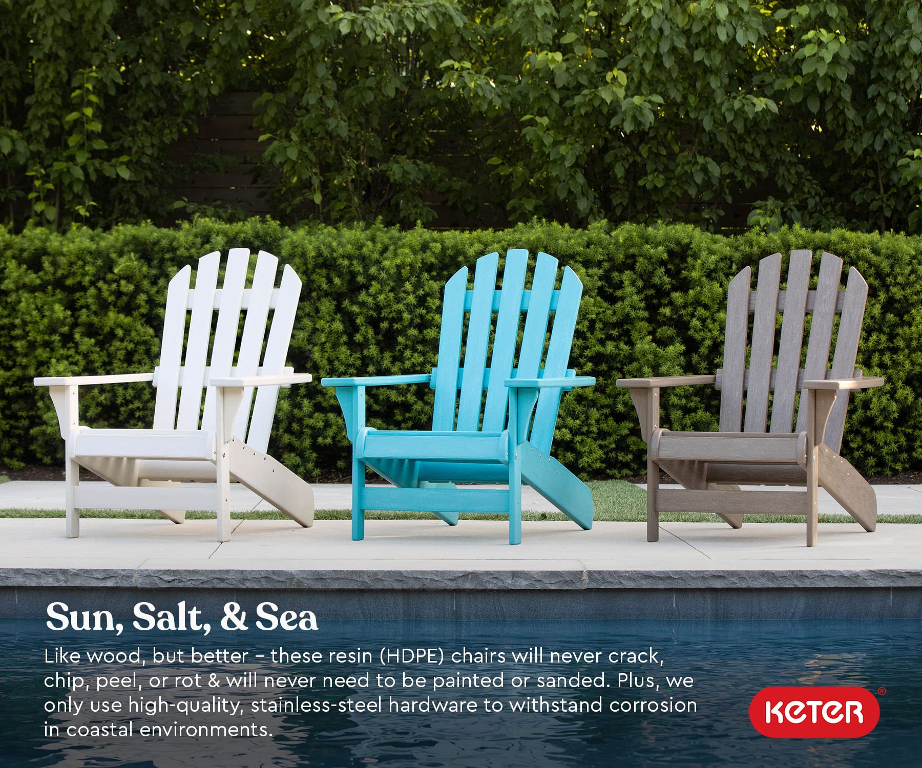 Keter Tahoe Adirondack Chair - Weatherproof Outdoor Furniture for Poolside, Patio & Fire Pit - Easy Assembly Durable Light Blue Chair - Perfect for Backyard Relaxation & Outdoor Entertaining