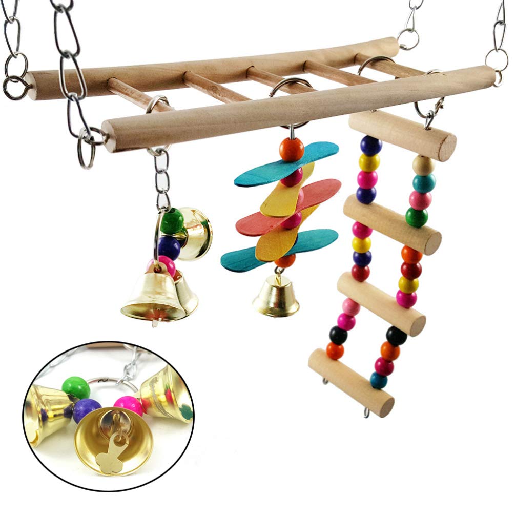 VILLCASE Wooden Parrot Toys for Small Birds - Chewable Parakeet Cage Accessories with Bamboo Swing, Stair Stand & Hammock | Perfect for Cockatiels, Lovebirds & Conures in Bird Cages - Stimulating Play & Exercise Toys