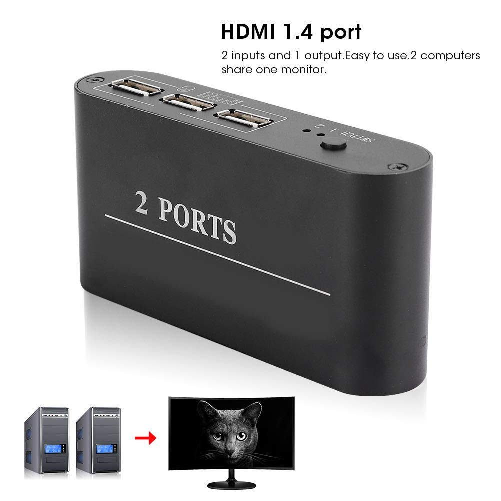 4K HDMI 2-in-1-Out Bi-Directional Switcher & Splitter - 2-Port USB Keyboard Mouse Printer Video Selector for Xbox, PS5, PC | Perfect for Gaming Setups & Home Office Workstations