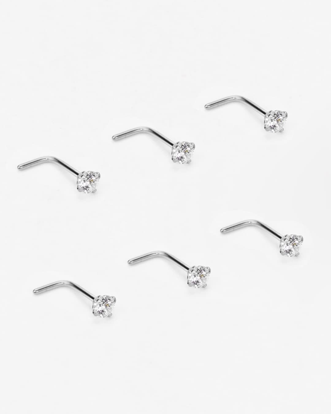 FANSING L-Shaped Nose Studs for Women & Men - Surgical Steel Nose Rings with Cubic Zirconia - Hypoallergenic Nostril Piercing Jewelry - Perfect for Everyday Wear, Parties & Special Occasions