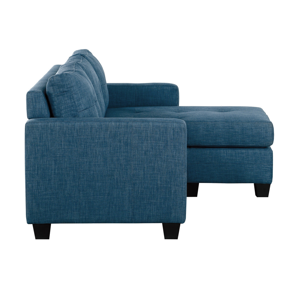 Reversible Blue Sofa Chaise Lounge with Textured Fabric & Faux Wood Legs - Perfect for Living Room, Bedroom, or Home Office Relaxation