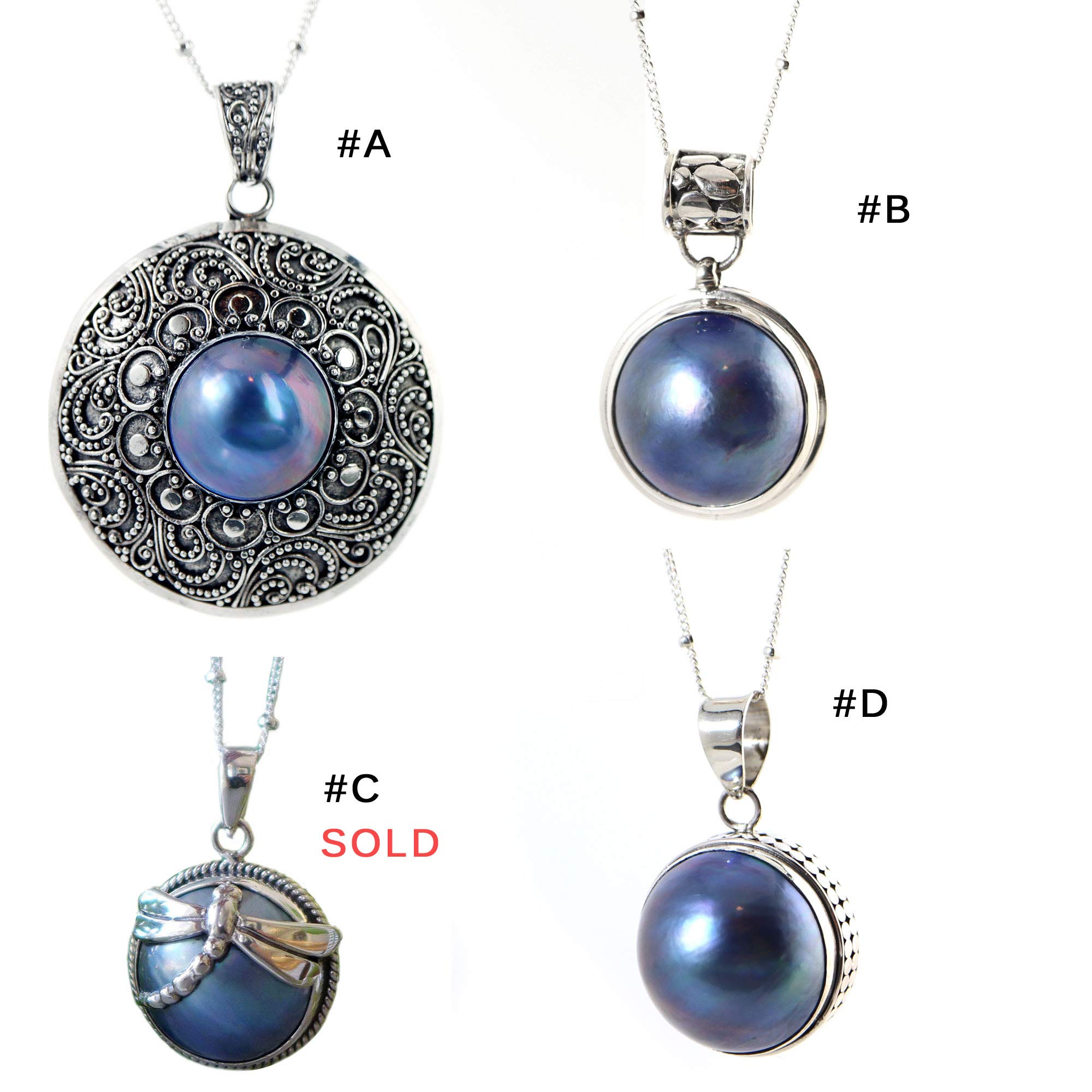Elegant Purple Grey Mabe Pearl Sterling Silver Pendant Necklace - 20 Inch Bali Silver Jewelry for Women | Perfect for Weddings, Parties & Special Occasions