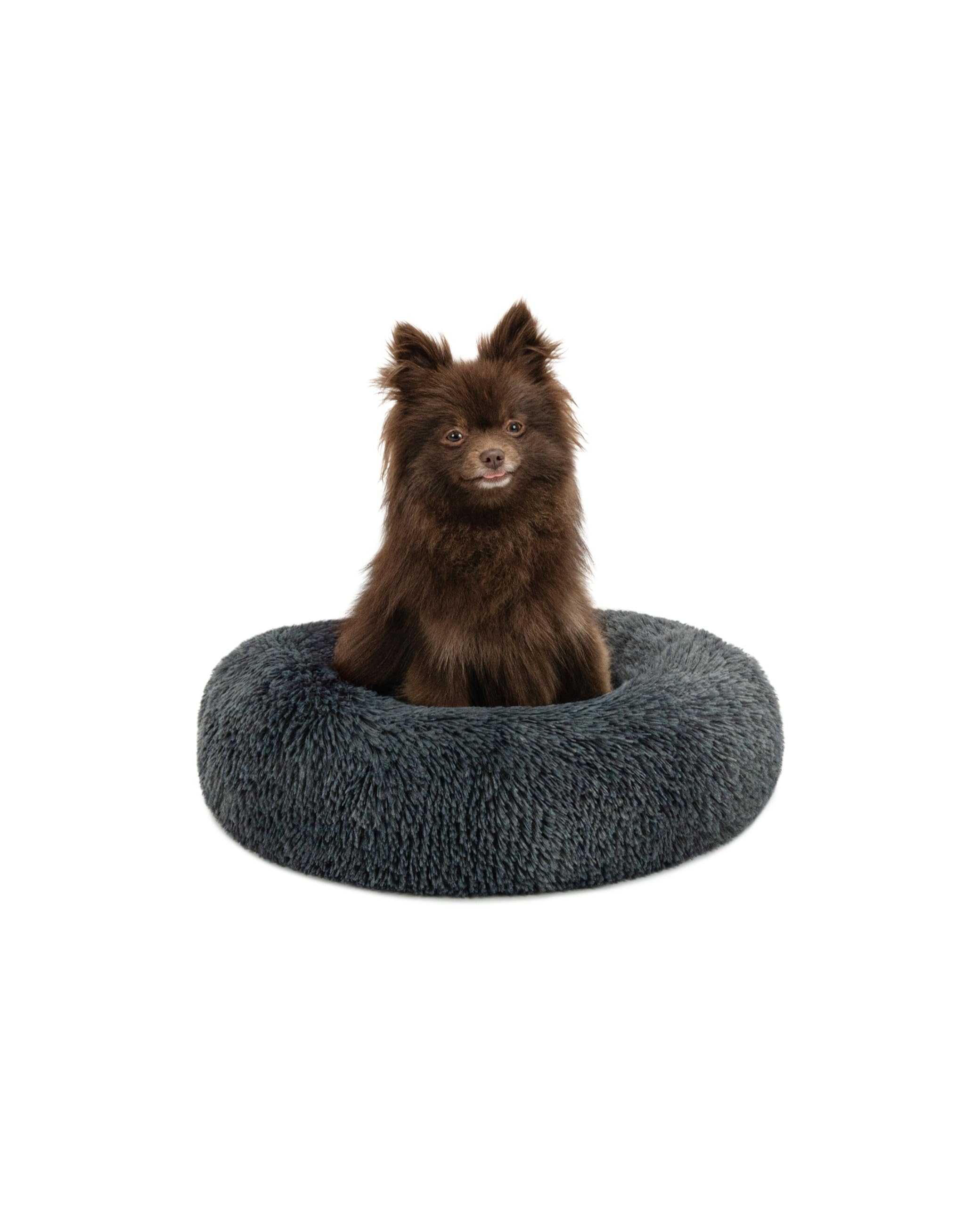 Lionto Donut Bed for Dogs and Cats - Fluffy Round Pet Bed with Extra Thick Filling, Soft Plush Cushion for Small & Large Pets (15.7 Inch Diameter, Dark Gray) - Perfect for Cozy Napping, Cuddling & Relaxing in Living Room or Bedroom