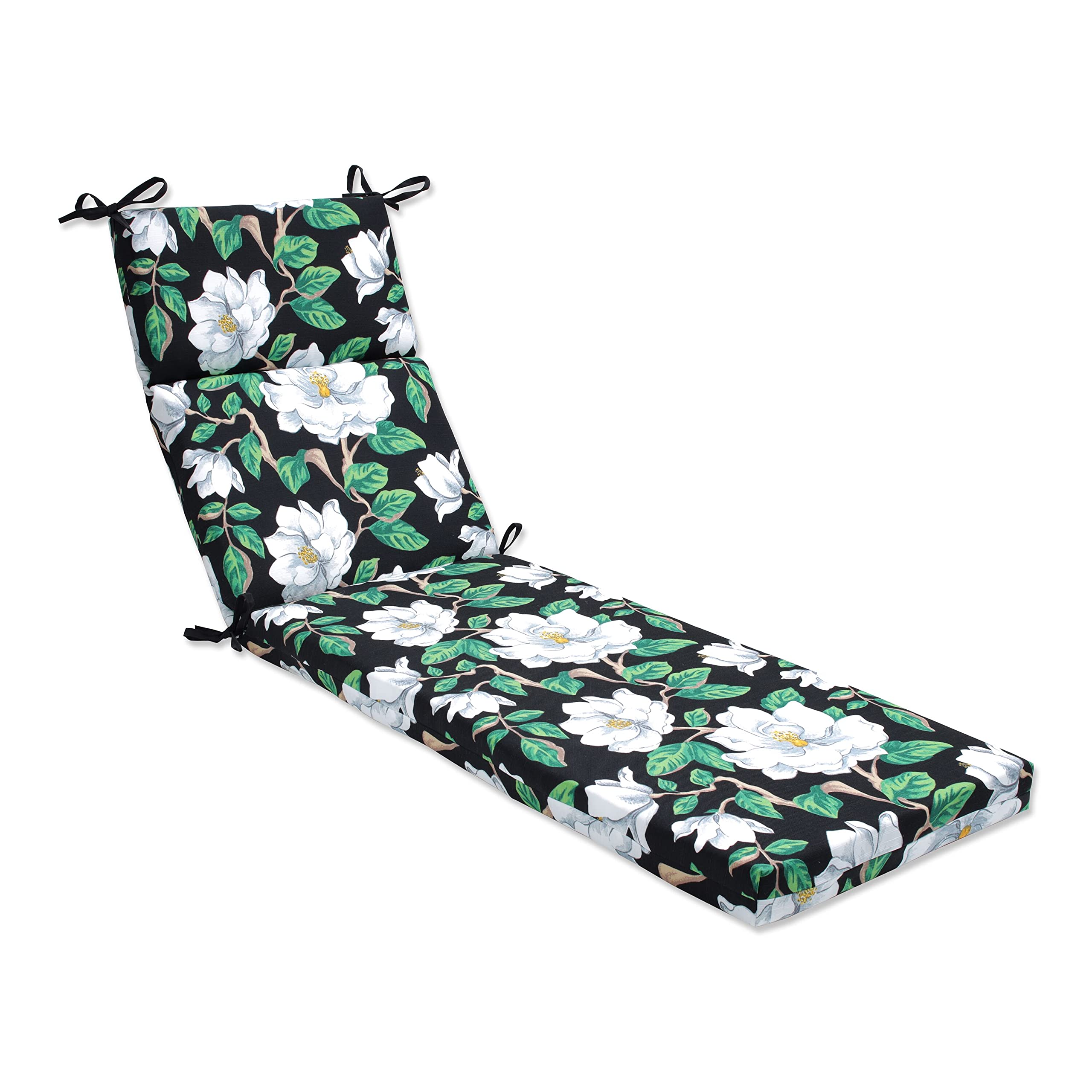 **Pillow Perfect Floral Indoor/Outdoor Split Back Chaise Lounge Cushion with Ties - Plush Fiber Fill, Weather & Fade Resistant - 72.5
