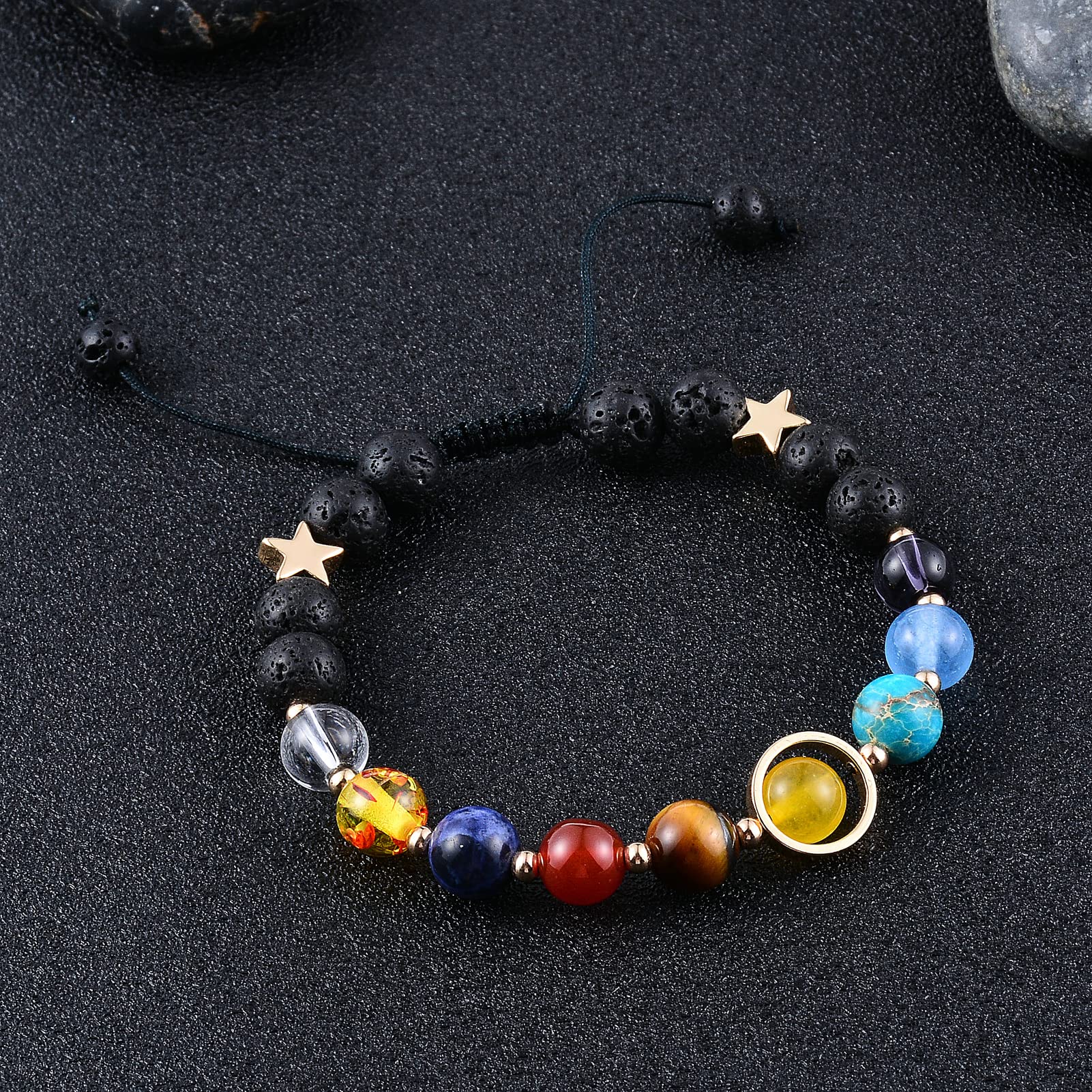 Solar System Bracelet - Universe Galaxy Bracelet with 8 Planets & Lava Rock Beads - Stretchy Yoga Chakra Bracelet for Men & Women - Perfect for Meditation, Aromatherapy & Spiritual Healing