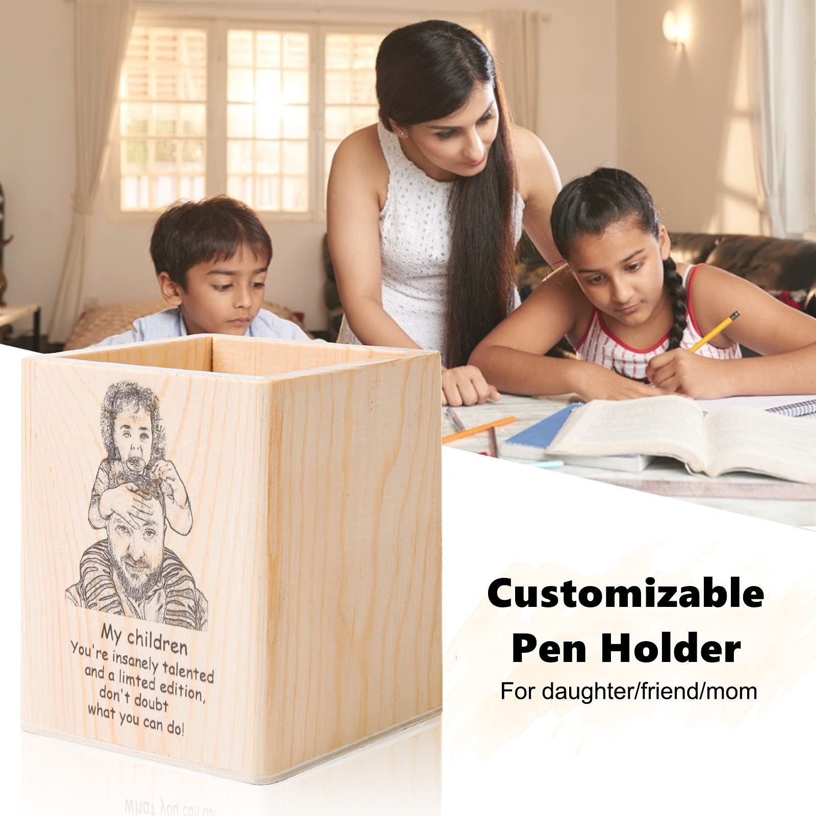 Custom Personalized Wooden Pencil Holder with Photo - Inspirational Desk Organizer, Cute Pen Cup for Teens | Unique Back to School Gift for Girls, Friends & Sisters | Perfect for Office, Study Desk & Dorm Room Decor