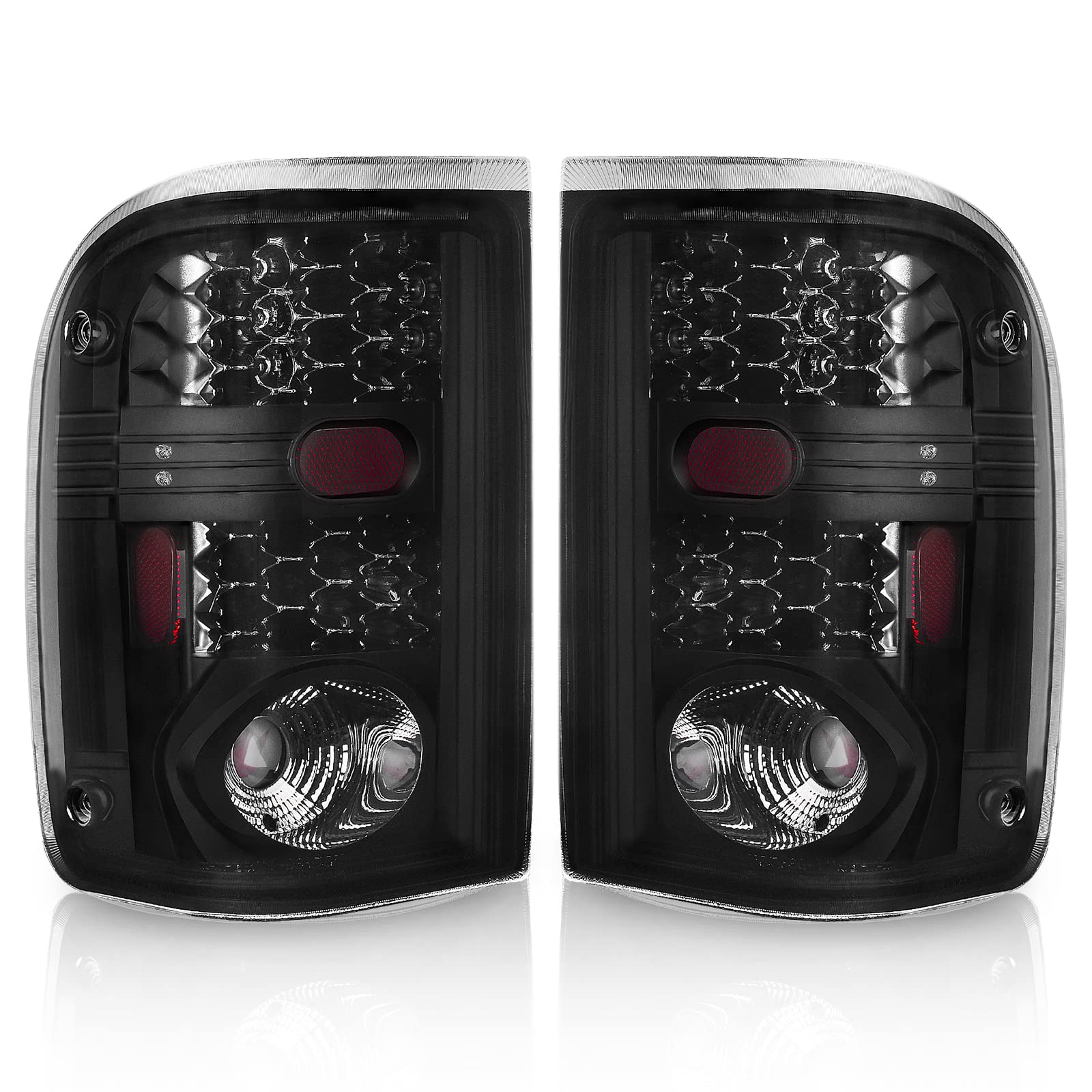 AUTOSAVER88 Black Smoke LED Tail Lights for 2001-2005 Ford Ranger - Replacement Left & Right Pair - Enhance Visibility & Style for Night Driving & Off-Road Adventures