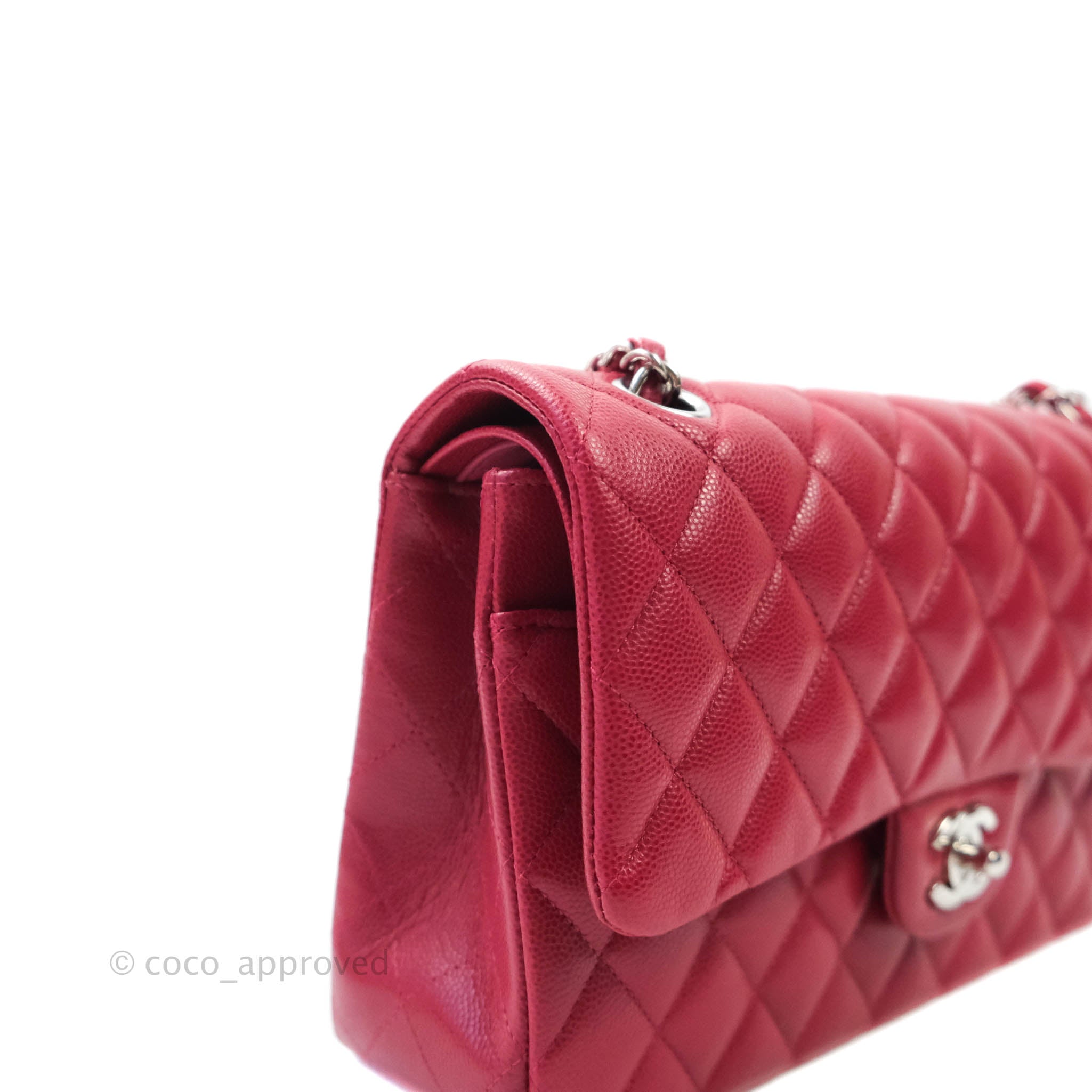 Chanel Classic Medium Double Flap Bag - Red Caviar Leather with Silver Hardware | Authentic Luxury Handbag for Women | Perfect for Parties, Weddings & Everyday Elegance
