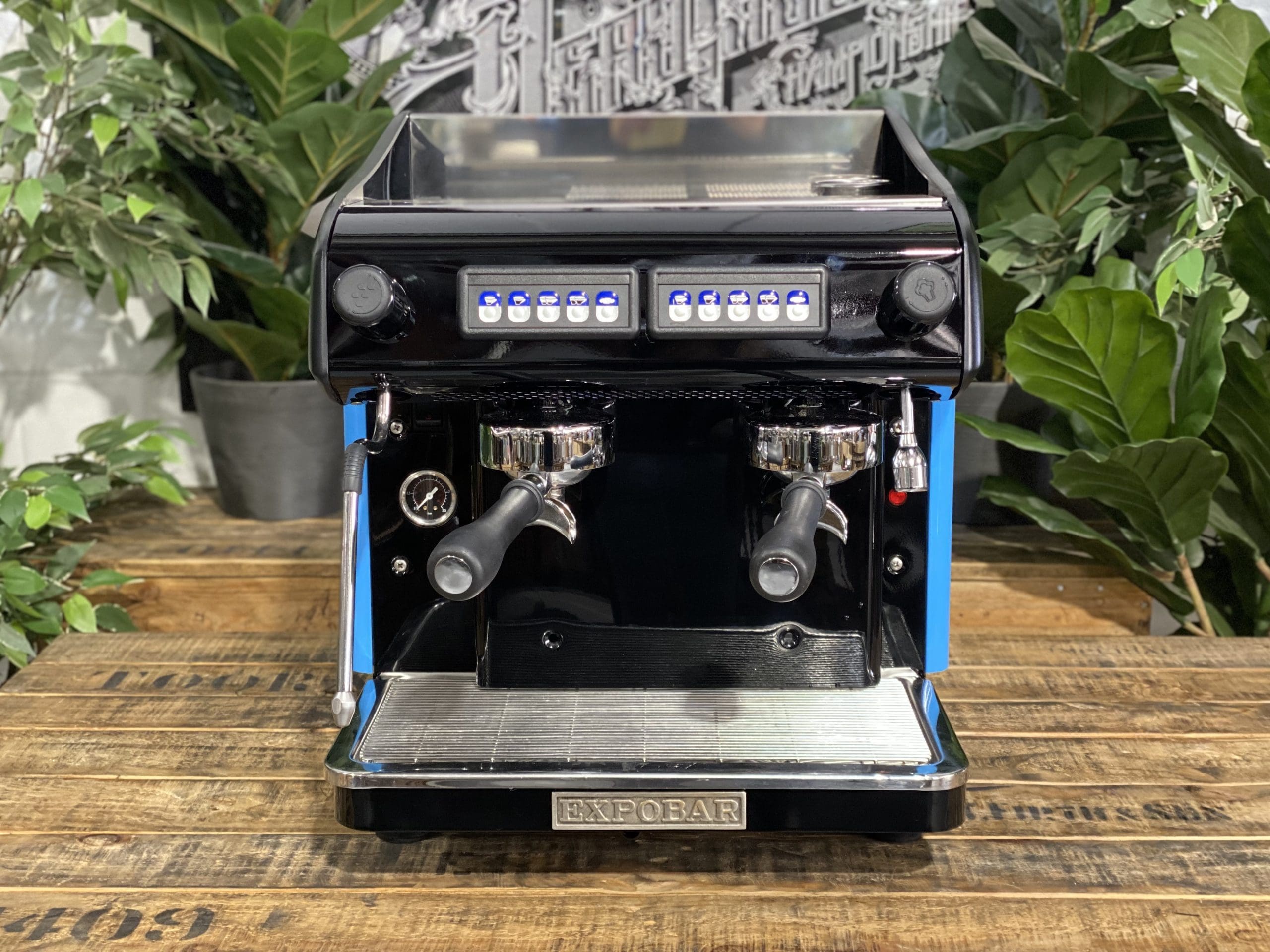 Expobar MegaCrem Compact High Cup 2 Group Espresso Machine - Blue & Black Commercial Coffee Maker for Cafes, Restaurants & Coffee Shops