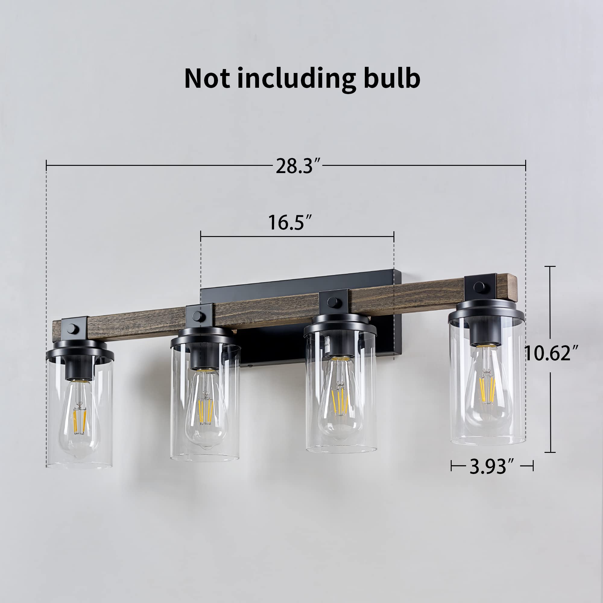 Modern Black Bathroom Vanity Light Fixture - 4-Light Over Mirror Bathroom Lighting with Clear Glass Shades for Bathroom, Powder Room & Dressing Area - Elegant Home Decor & Spa-Style Ambiance