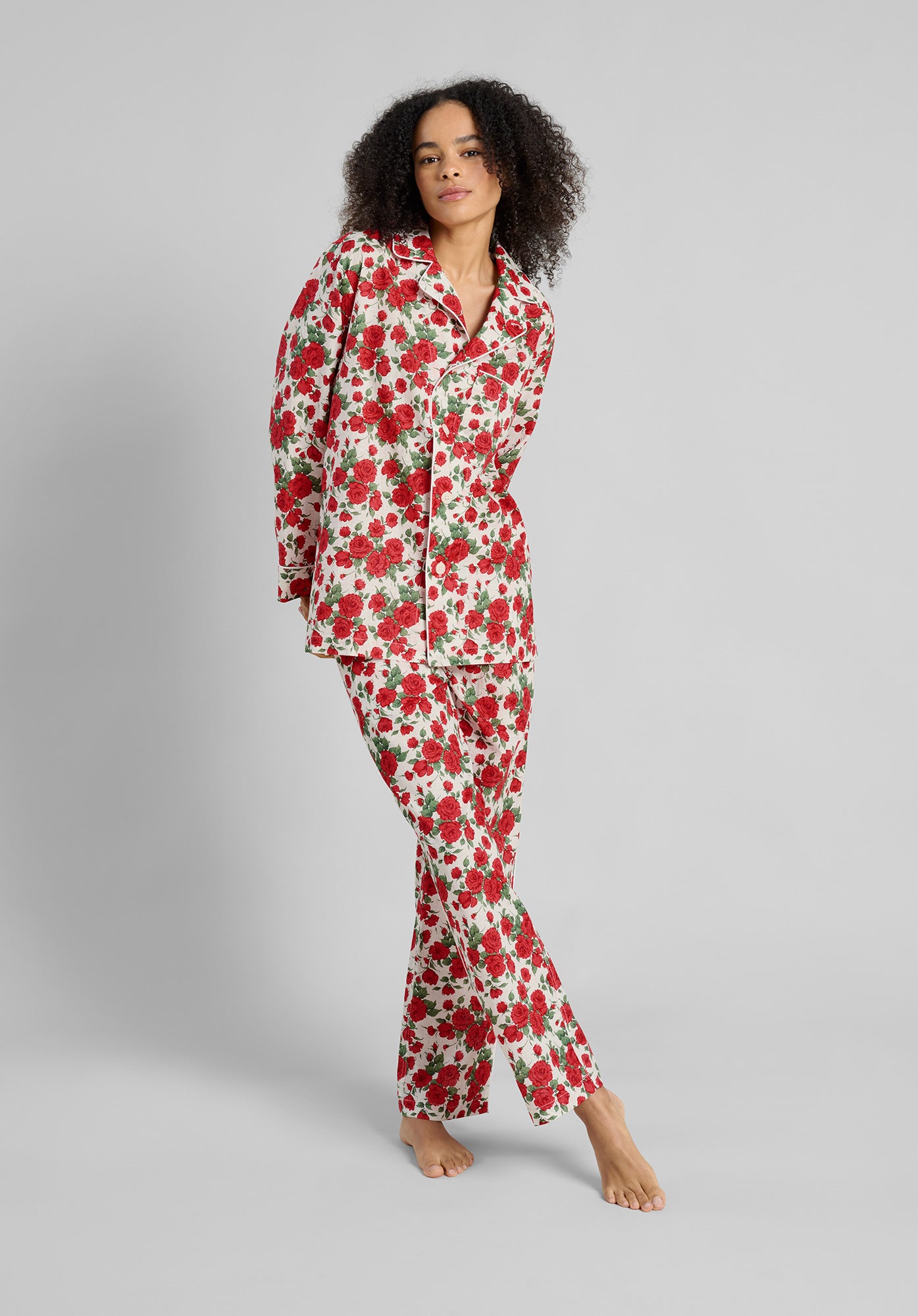 Margaret Linen Pajama Set - Liberty Carline Roses Floral Print Women's Sleepwear | Soft & Breathable Loungewear for Relaxation & Comfortable Sleep