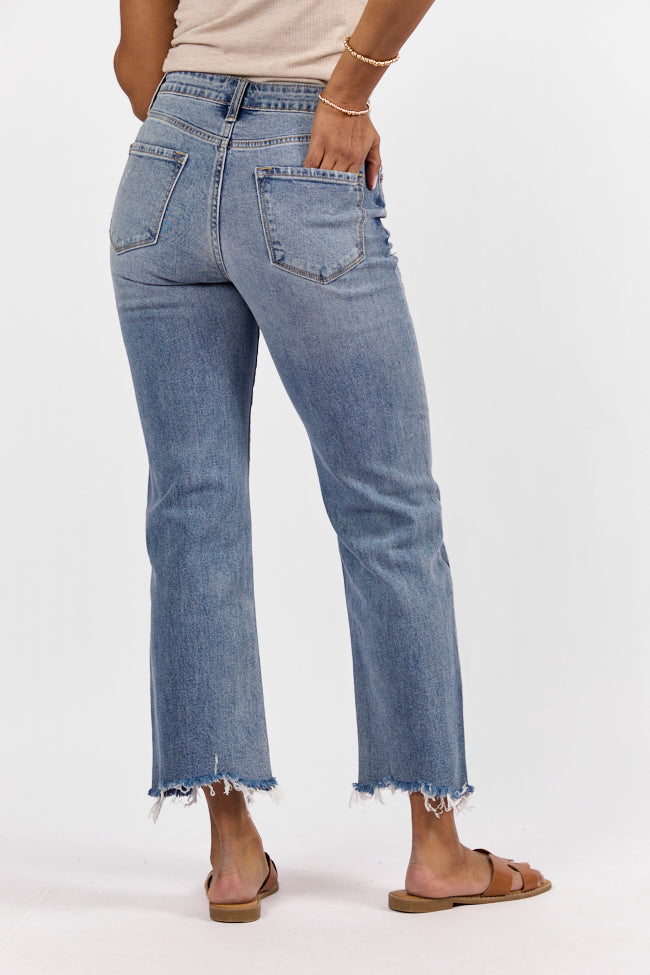 Briauna Women's Light Wash Distressed Hem Ankle Length Wide Leg Jeans - Comfortable High Waisted Denim Pants for Casual Outfits & Streetwear Fashion