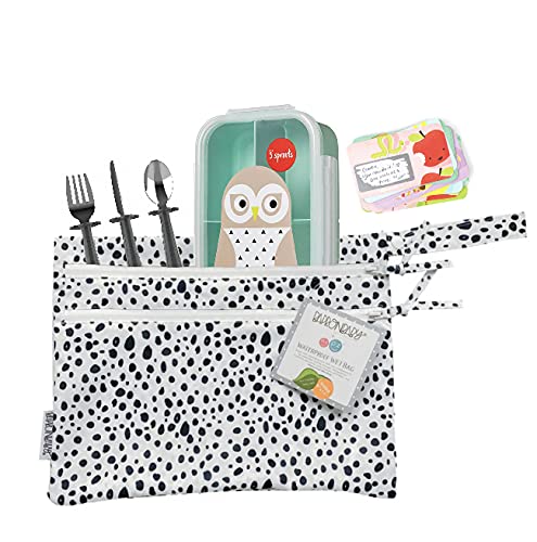 BapronBaby Organic Dot Wet Dry Bag - Waterproof Reusable Storage Pouch with Two Zipper Pockets for Diapers, Swimsuits, Mealtime & Travel - Machine Washable 11
