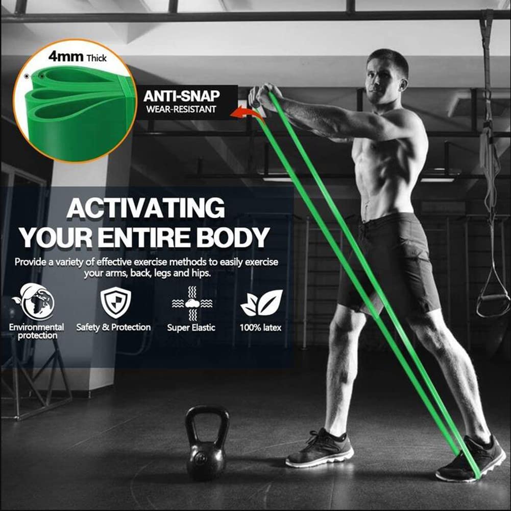 Premium Thick Stretch Resistance Band Set - Heavy Duty Pull Up Assist Bands with Door Anchor, Fitness Bar & Carry Bag - Home Gym Equipment for Strength Training, Yoga & Physical Therapy (Set of 5)