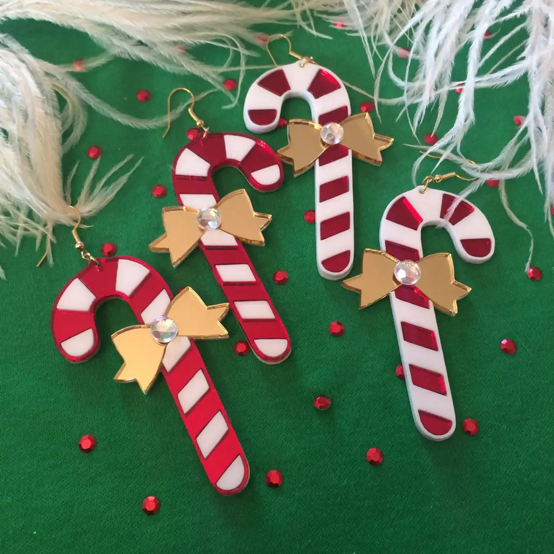 Festive Christmas Candy Cane & Bow Dangle Earrings - Holiday Party Jewelry for Women - Perfect for Xmas Celebrations, Office Parties & Gift Giving