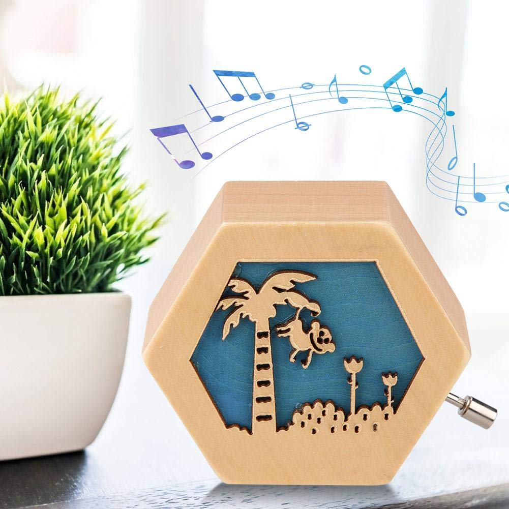 Hand Crank Wooden Music Box - Classic Carved Gift for Girls (Monkey Design) - Perfect Birthday Present for Daughter