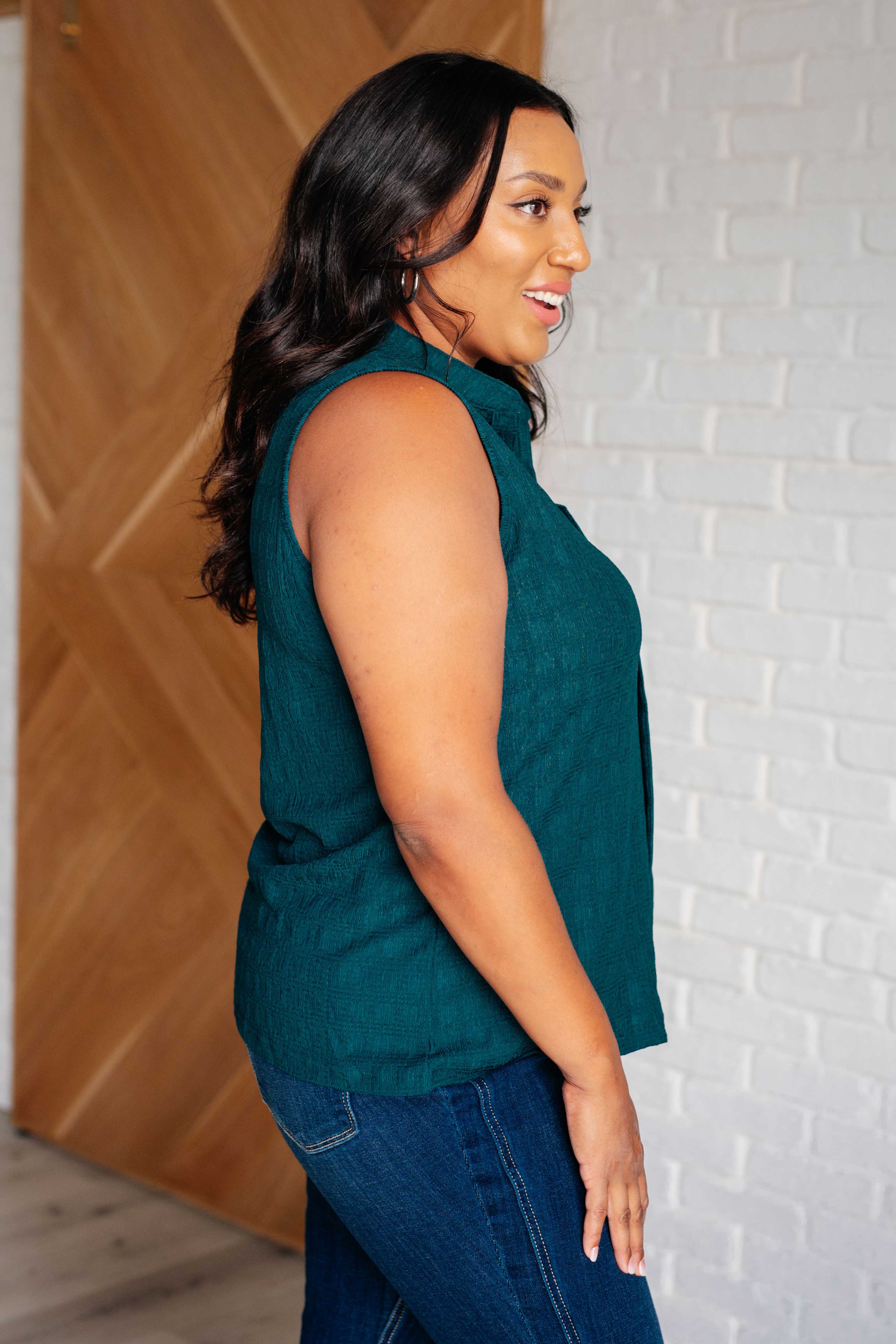 Sea Green Pleat Front Sleeveless Blouse for Women | Elegant Office Wear & Summer Fashion | Perfect for Business Casual & Special Occasions