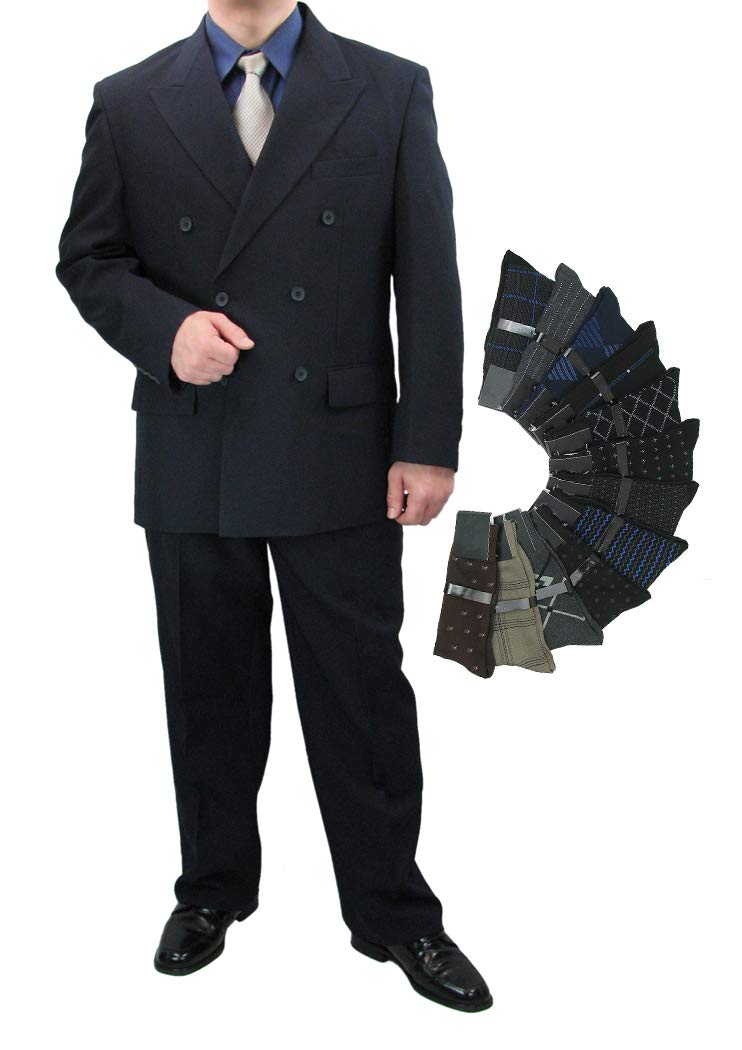 Premium Men's Double Breasted Dress Suit Set - 2-Piece Formal Attire with Matching Socks | Sharp Tailored Fit for Weddings, Business Meetings & Special Occasions