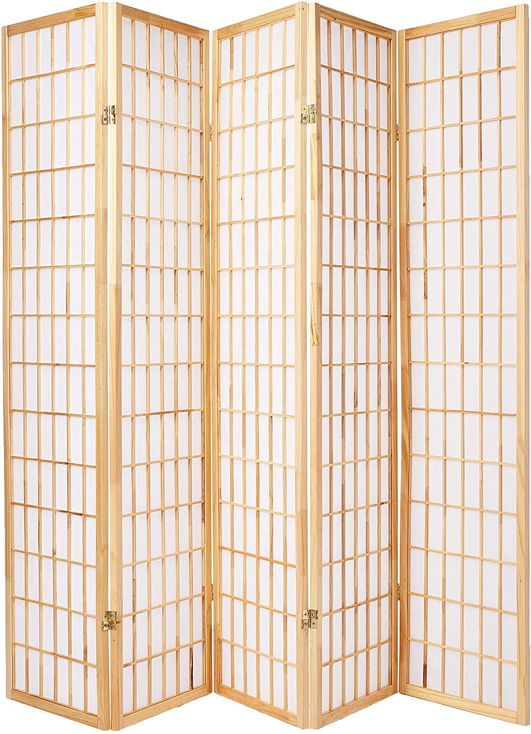 Natural Wood Square Room Divider Shoji Screen - 5 Panel Folding Privacy Partition for Home, Office & Meditation Space