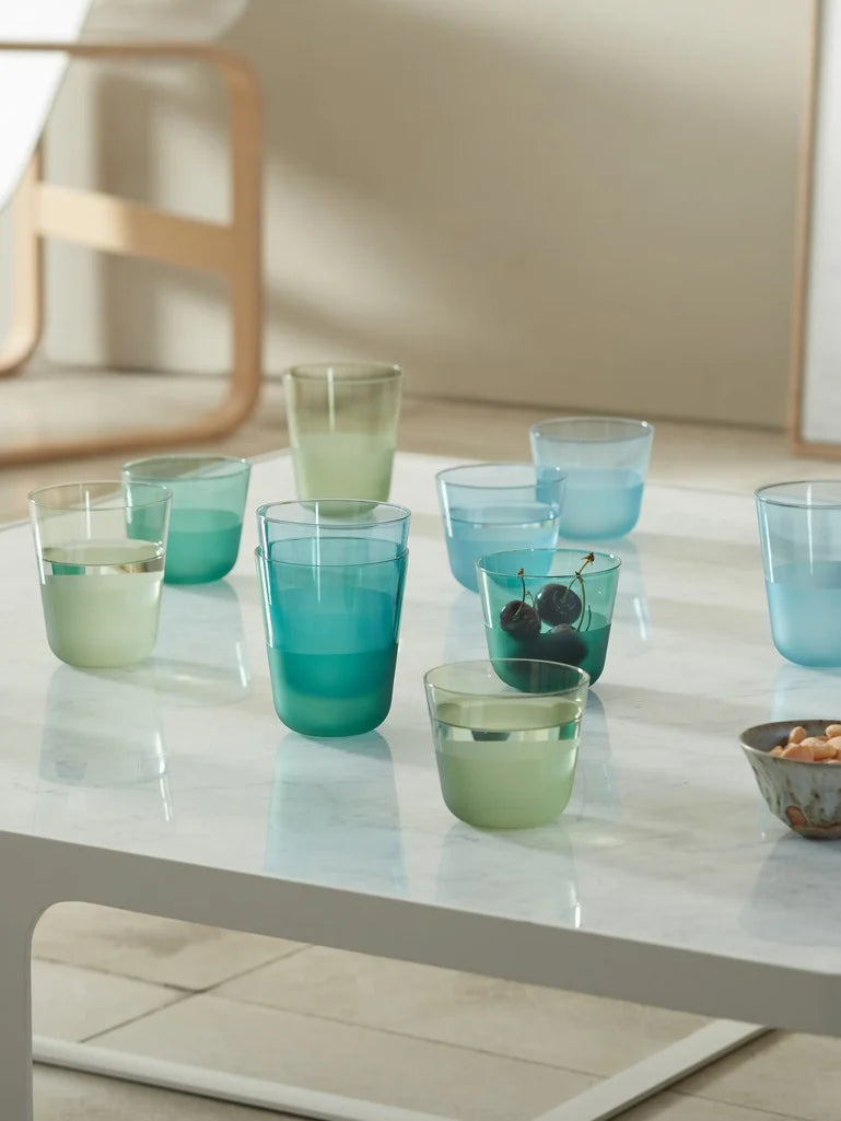 LSA Arc Contrast Tumbler Set of 2 - Moss Green Glass Cups with Textured Design - Perfect for Iced Coffee, Cocktails & Home Decor