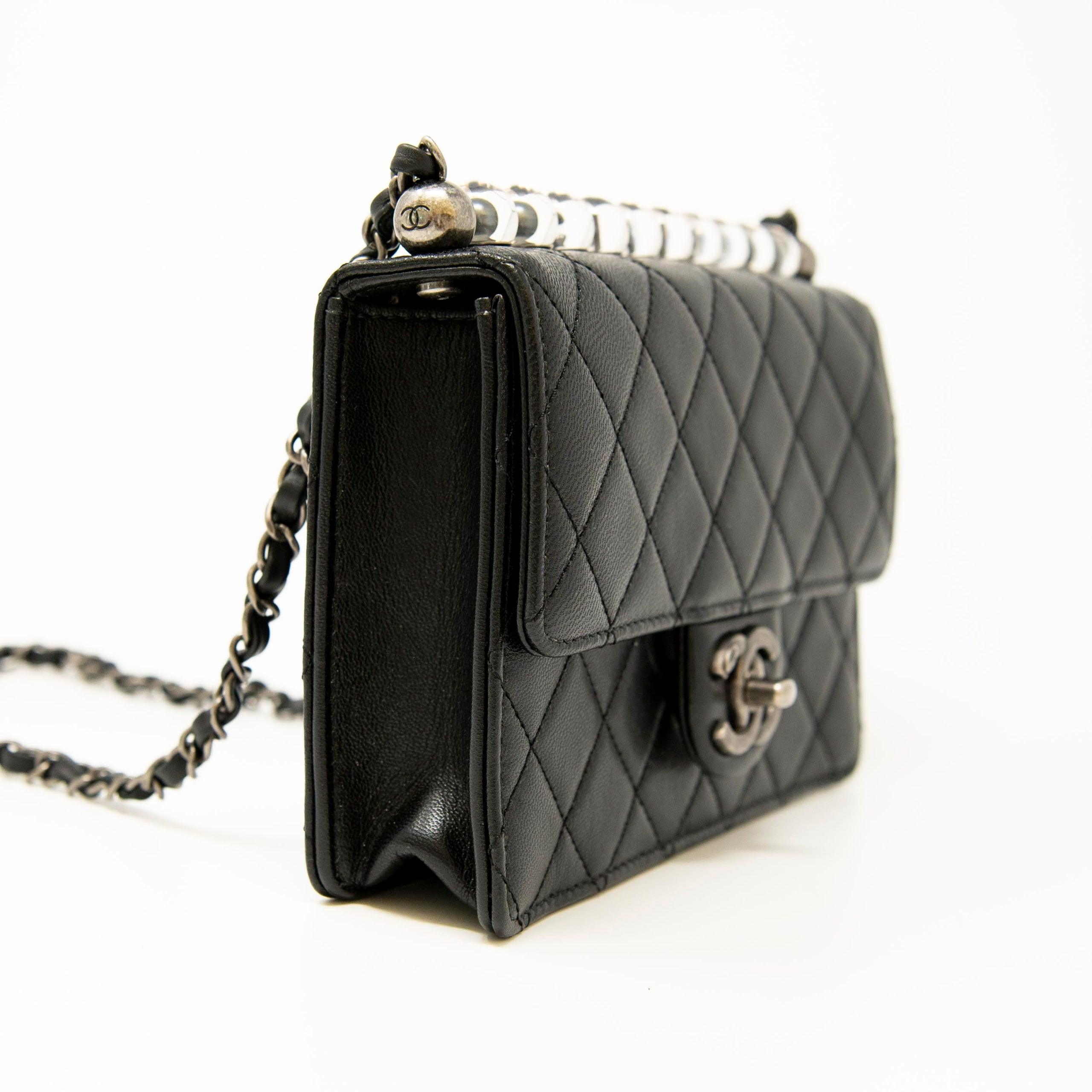Chanel Black Lambskin Quilted Bag with Pearl CC Logo - Luxury Crossbody Flap Purse for Women, Perfect for Evening Parties & Date Nights