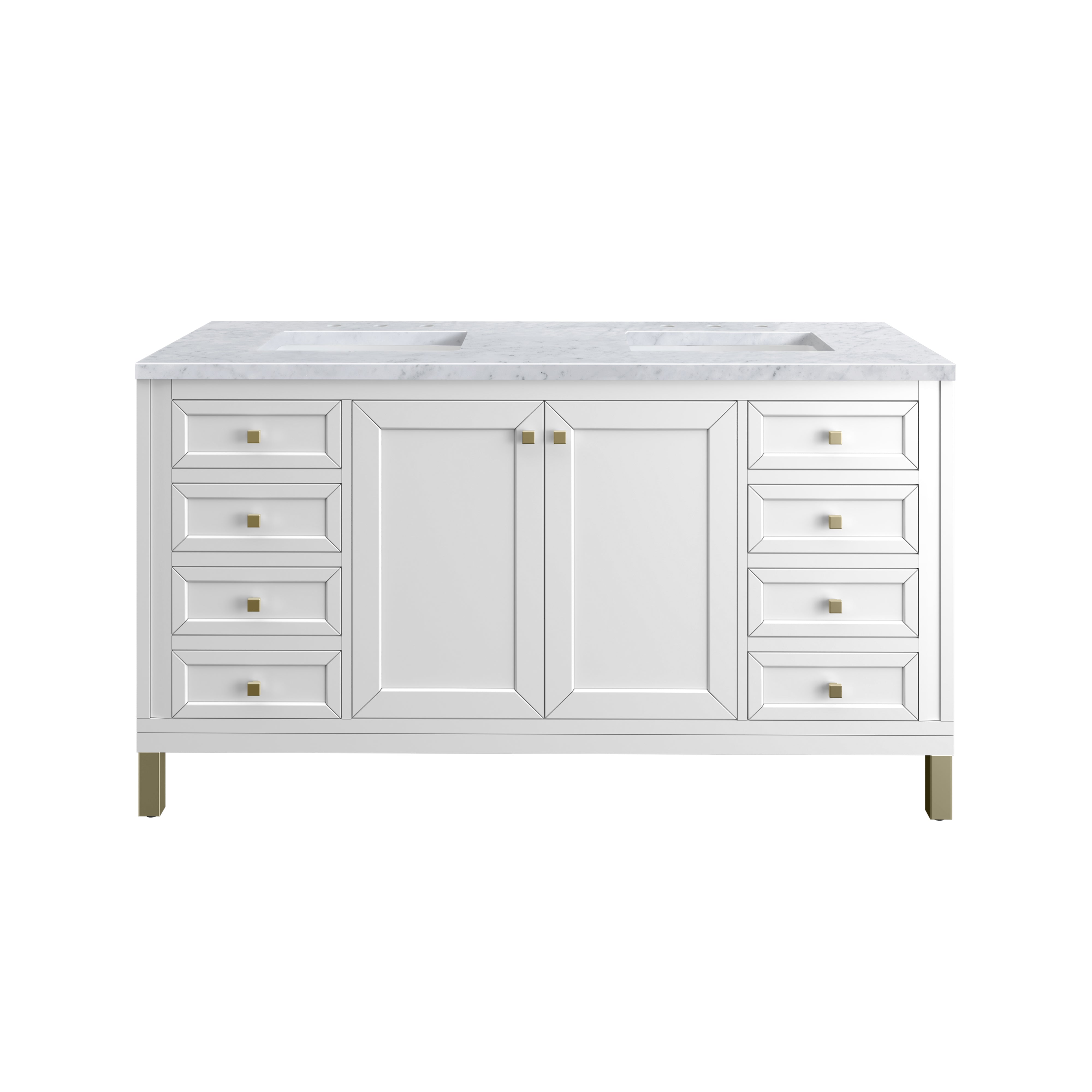 Chicago 60-Inch Double Vanity with Glossy White Finish & 3CM Carrara Marble Top - Perfect for Modern Bathroom Renovation & Luxury Home Decor