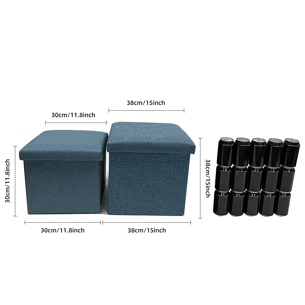 Foldable Storage Ottoman Cube - 11.8x11.8x11.8 Inch Square Footrest Stool with Memory Foam | Space-Saving Teal Ottoman for Living Room, Bedroom & Office Organization