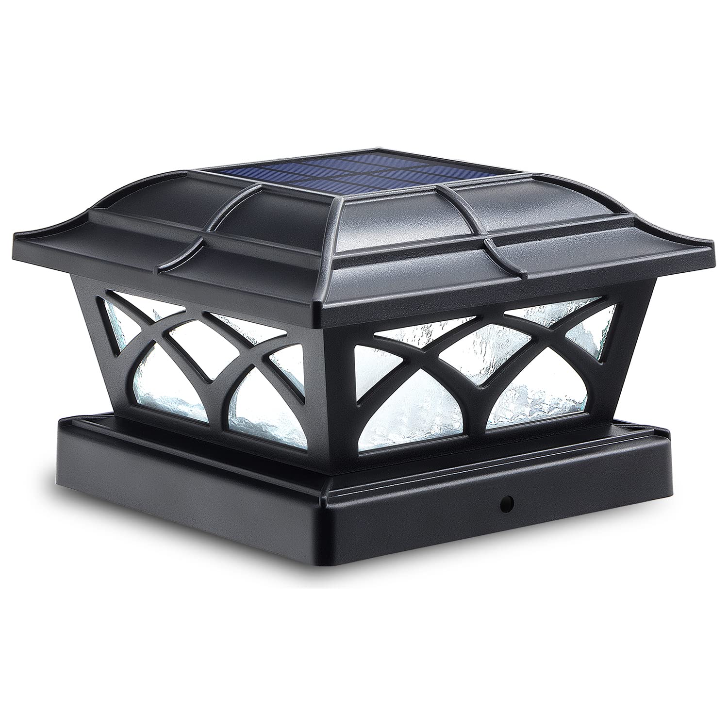 Siedinlar Solar Post Cap Lights Outdoor - 8 LED Glass Fence Lights with Warm White & Cool White Modes for 4x4 5x5 6x6 Wood Posts - Deck, Patio, Garden & Pathway Lighting (Black, 1 Pack) - Perfect for Backyard, Porch & Landscape Decoration