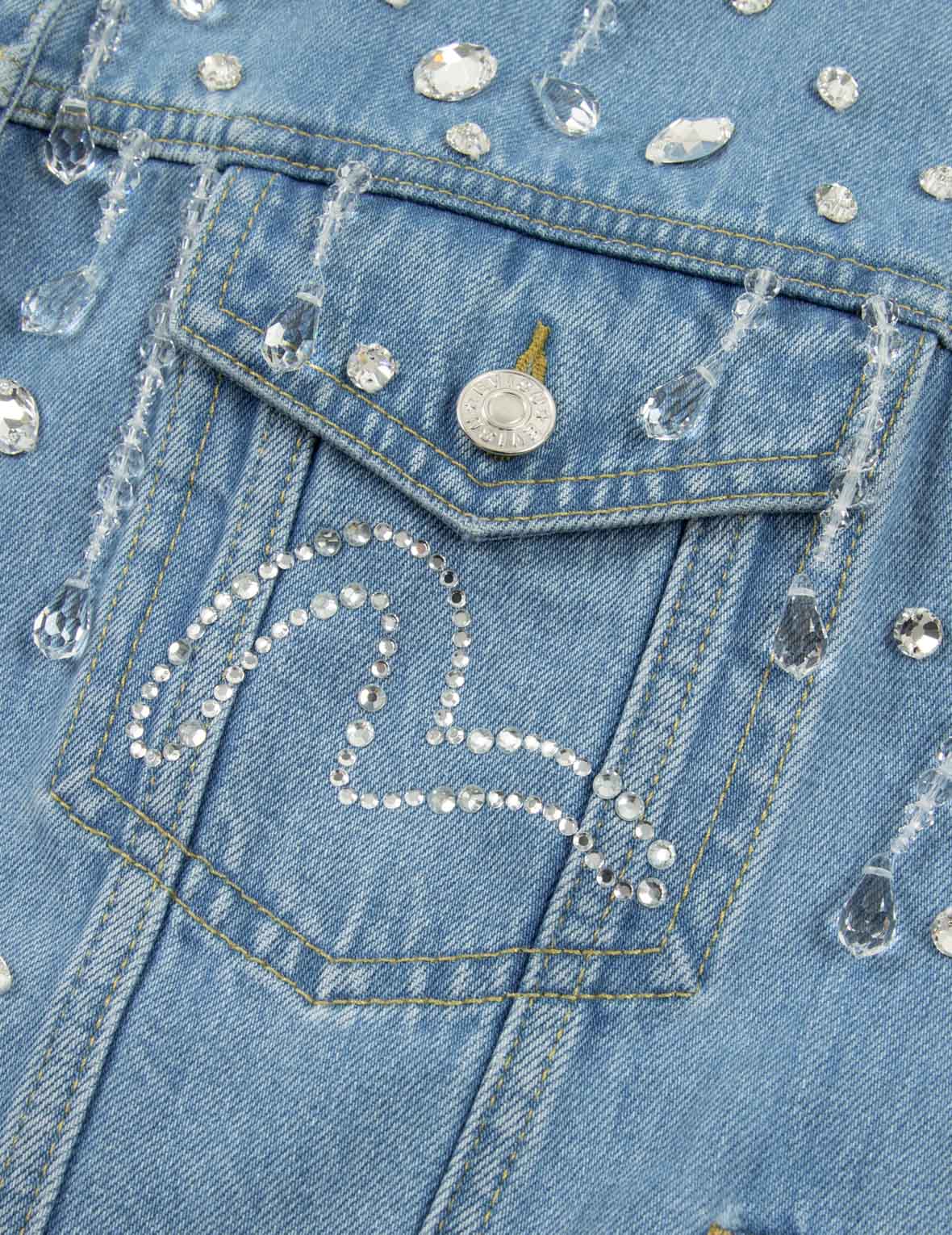 Crystal Embellished Oversized Denim Jacket for Women - Trendy Rhinestone Decorated Distressed Denim Coat - Perfect for Casual Outfits, Parties & Streetwear Fashion