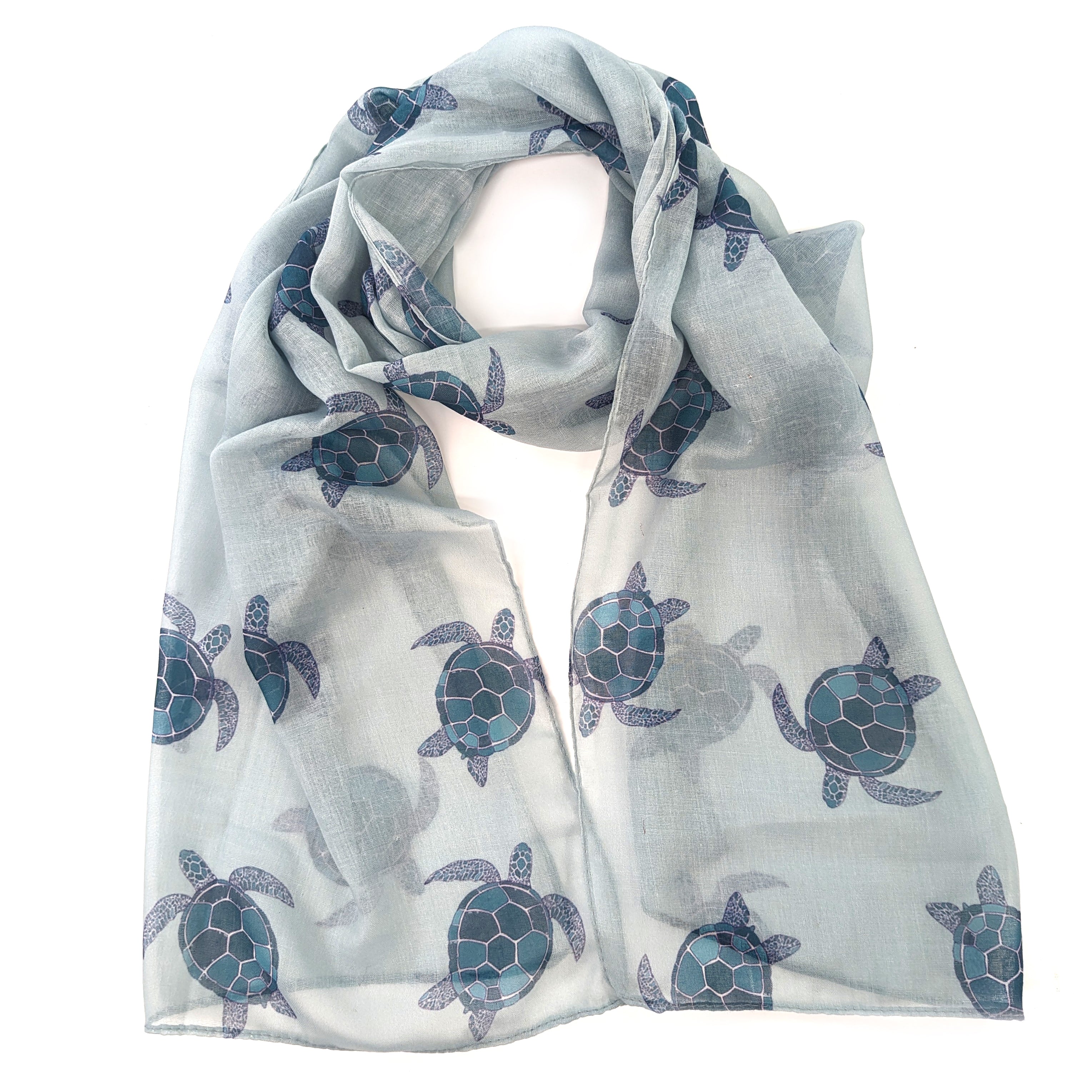 Talia the Turtle Print Scarf - Soft & Stylish Sky Blue Fashion Scarf (50x180cm) - Perfect for Women's Winter Accessories, Gift Ideas & Casual Outfits