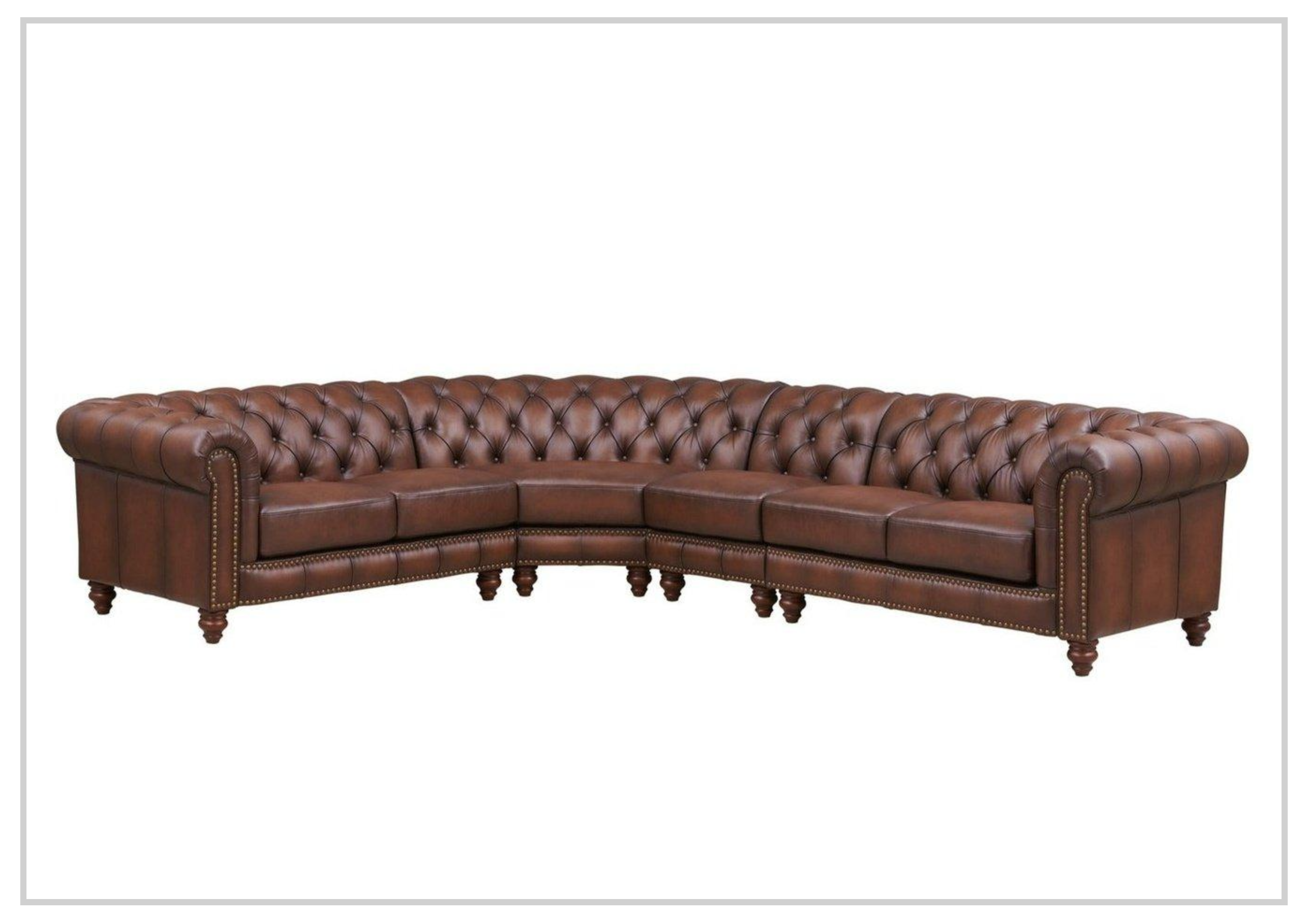 Premium Hydeline Alton Bay Leather Chesterfield L-Shaped Sectional Sofa with Nailhead Trim - Luxurious Living Room Furniture for Home Theater & Entertaining