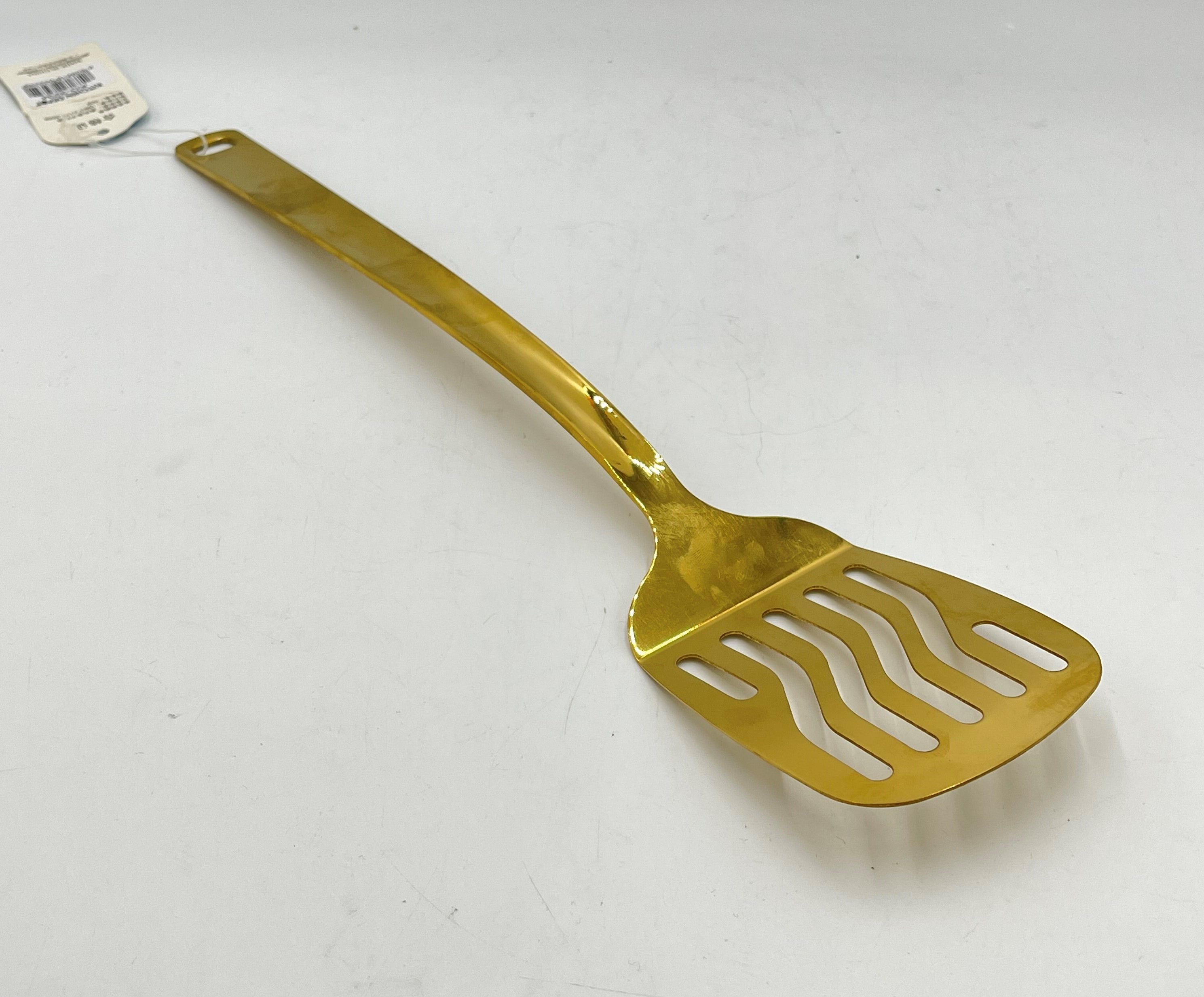 14.5x3 Stainless Steel Slotted Spatula - Long Handle Gold Kitchen Utensil for Flipping Pancakes, Burgers & Grilling